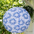 Closeup of SUPERSAVINGS: Solar Nylon Blue burst Lanterns - 6 PACK showing the vibrant blue design and warm white LED light.
