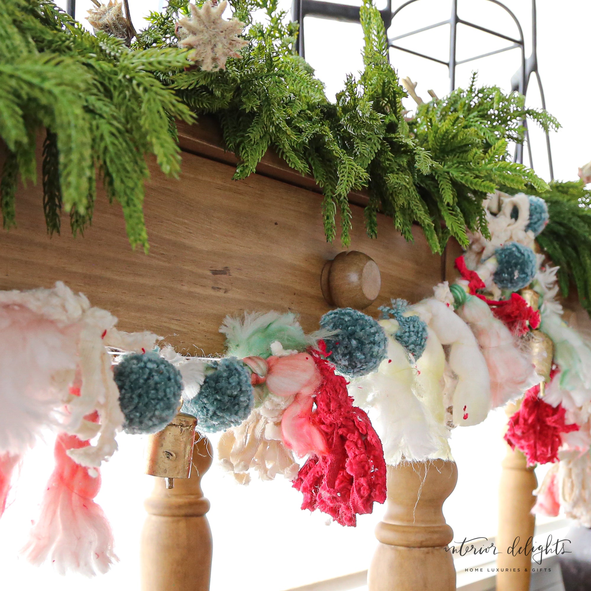 Garland With Pom Poms And Metal Bells