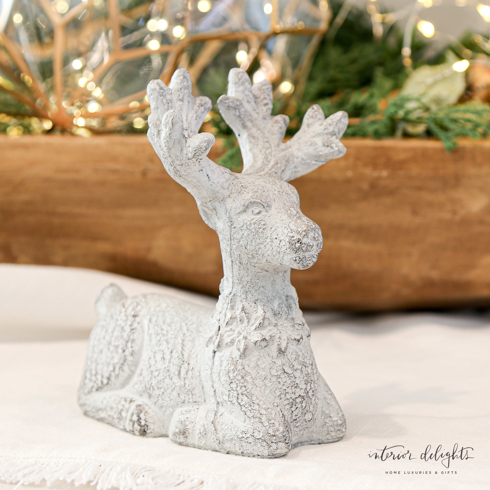 Distressed White Concrete Figure of Santa perfect for vintage holiday decor.