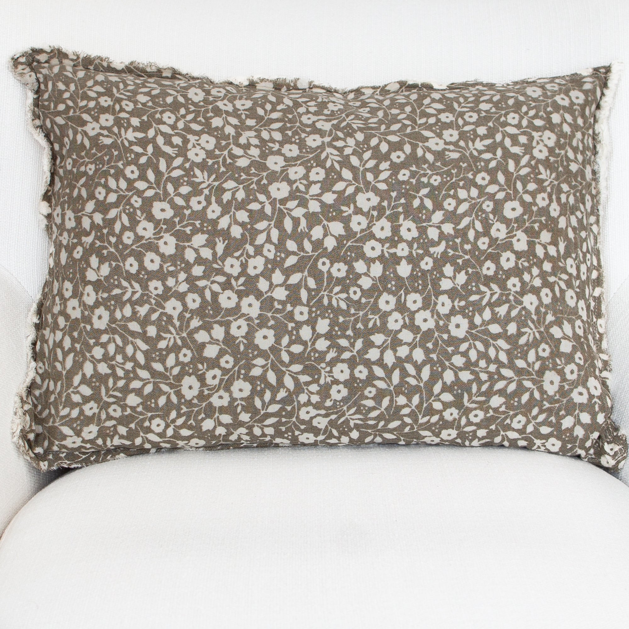 Beige Floral and Leaf Lumbar Pillow- 14in x 20in