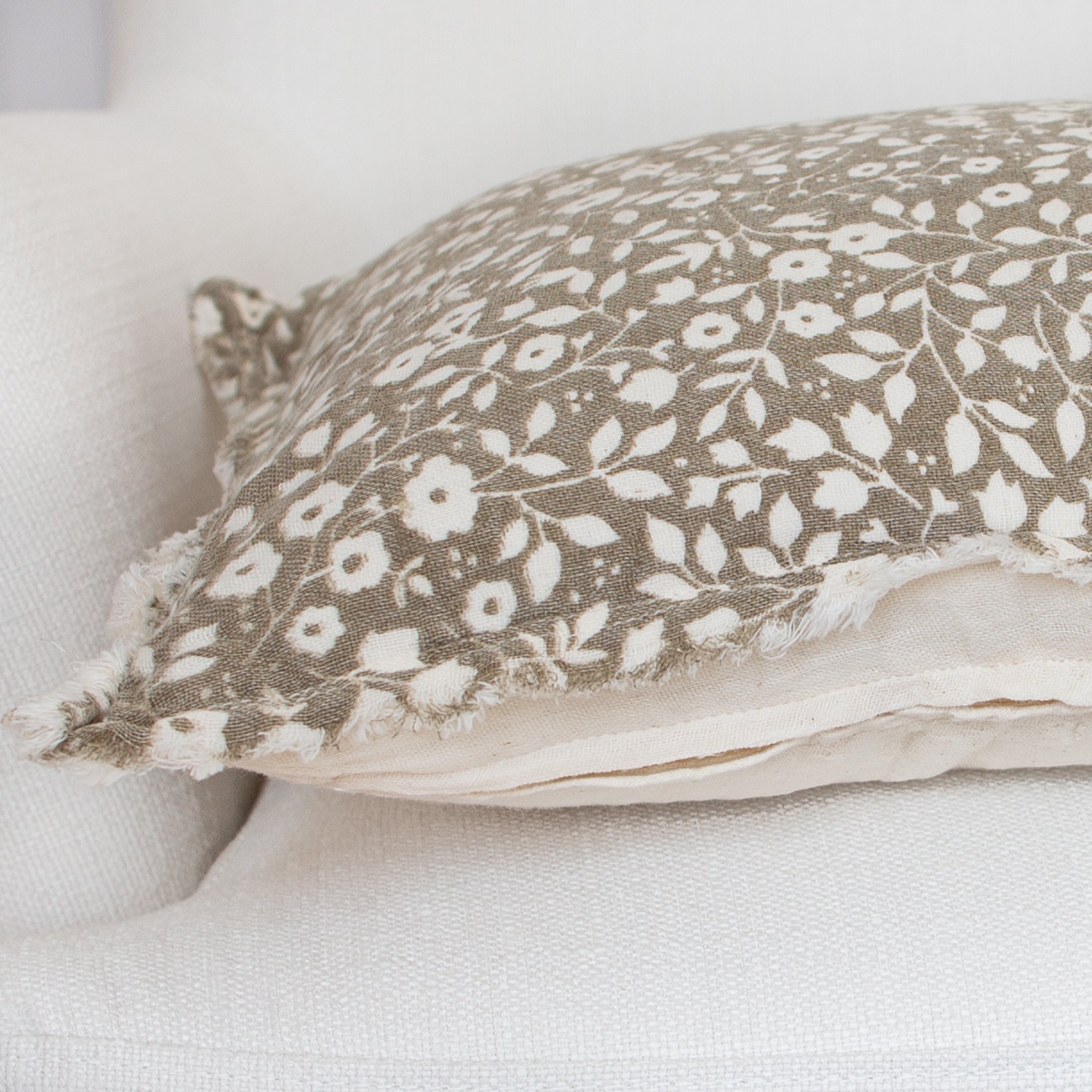 Beige Floral and Leaf Lumbar Pillow- 14in x 20in