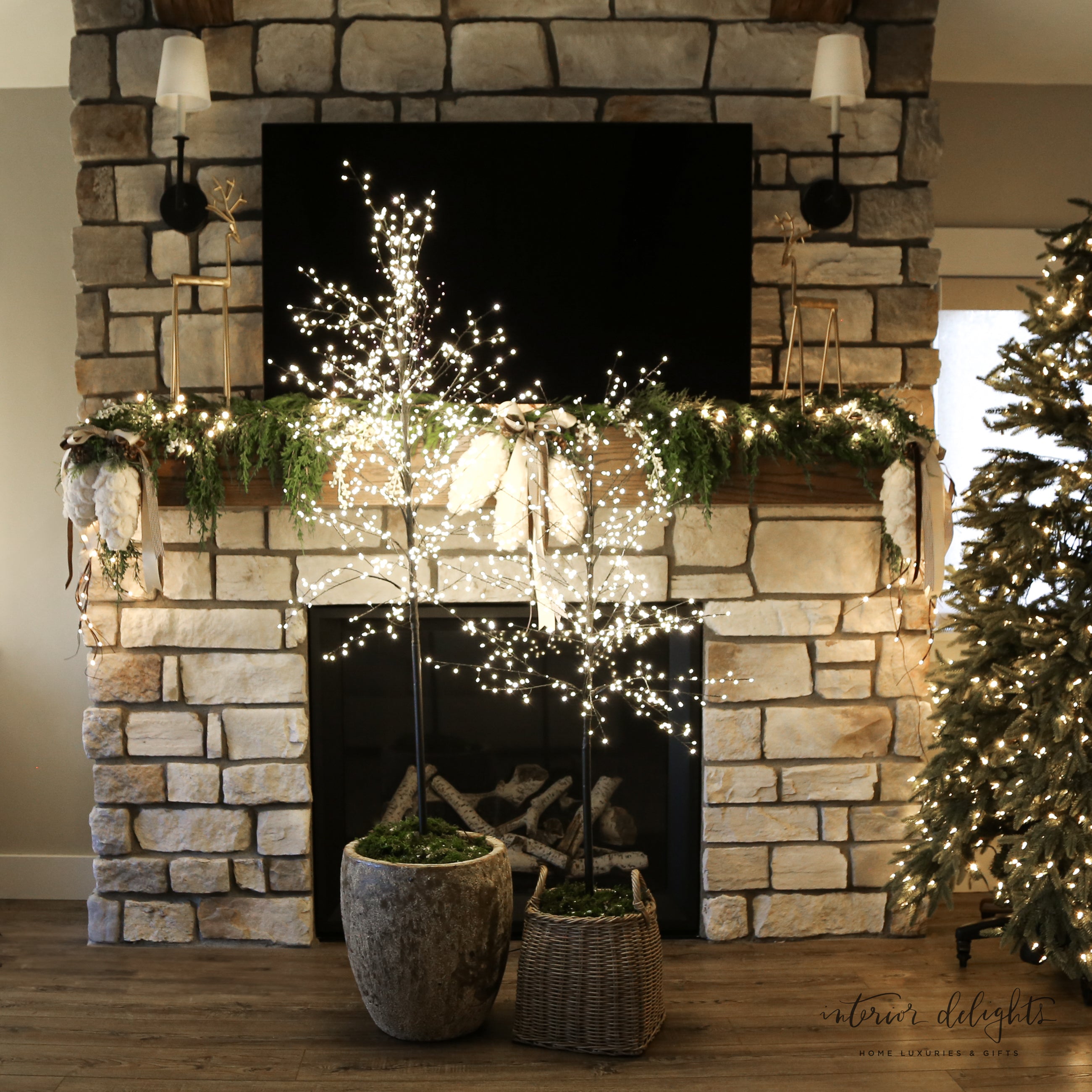 Decorated Slim Trunk Sparkle Tree displayed in a stylish planter, illustrating its versatility for year-round ambiance.