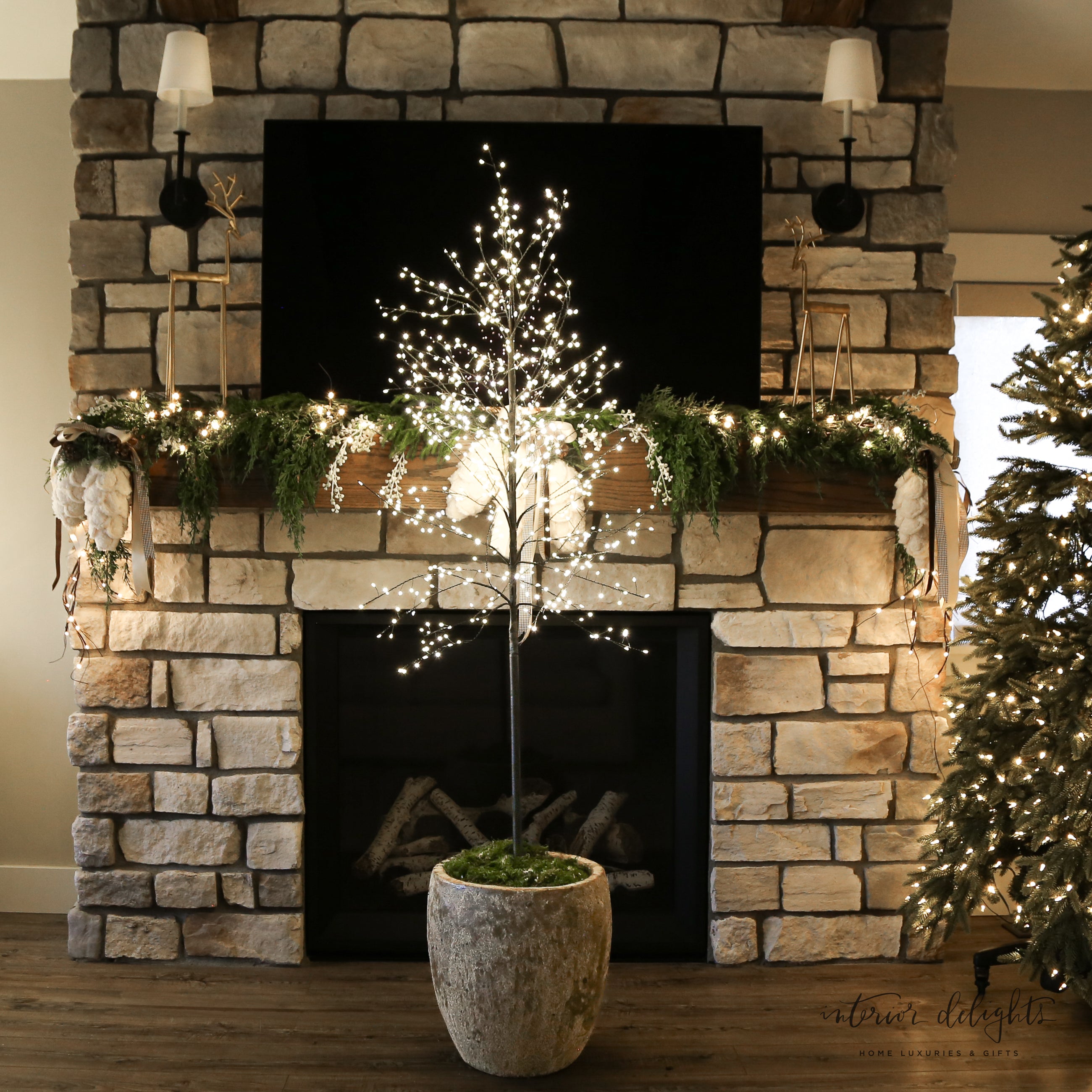 Slim Trunk Sparkle Tree 59 inch size, showcasing warm LED lights, perfect for indoor or outdoor decor.
