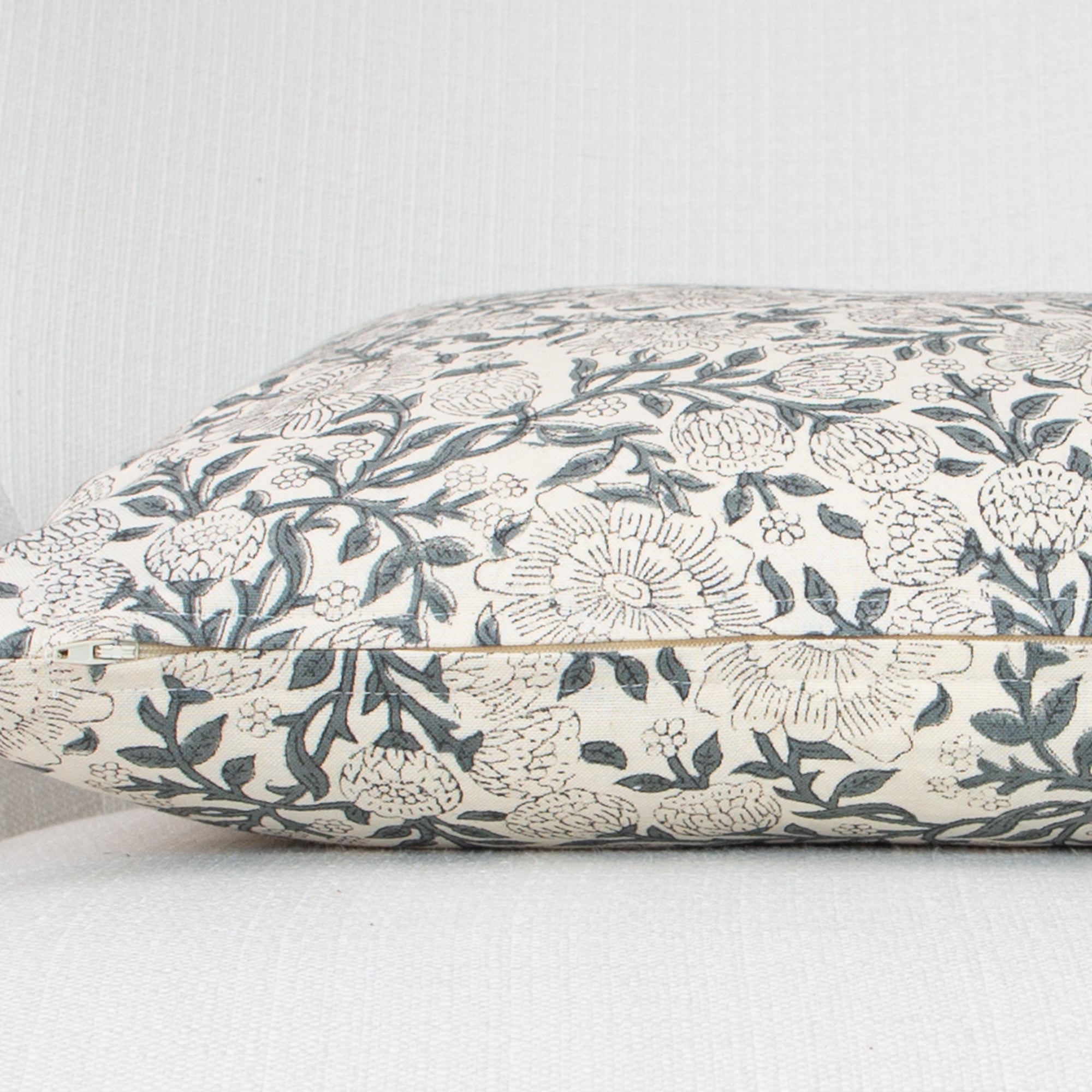 Cream and Dark Sage Zinnia Pillow- 18 x 18