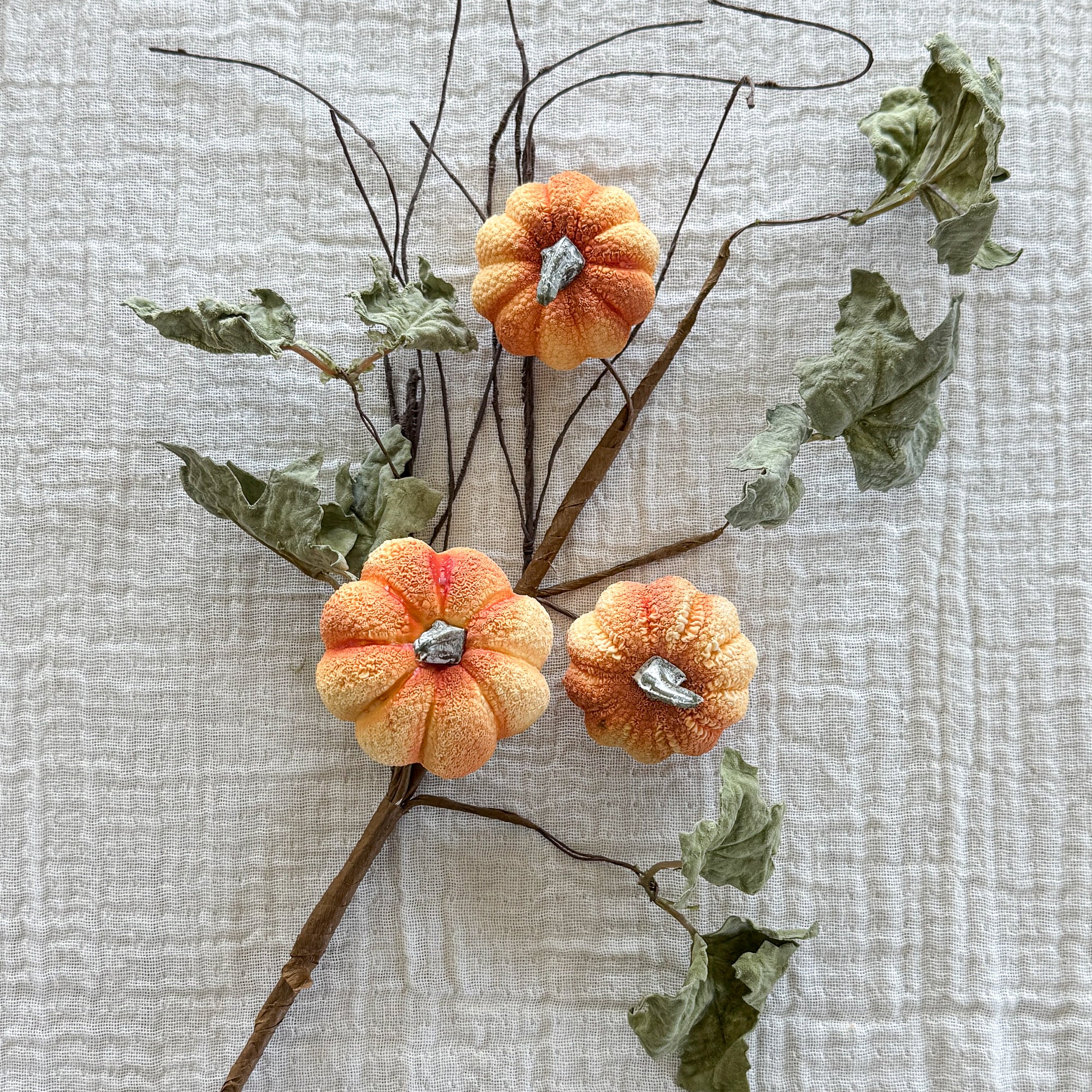 Pumpkin Spray with Green Leaves- 17.5in