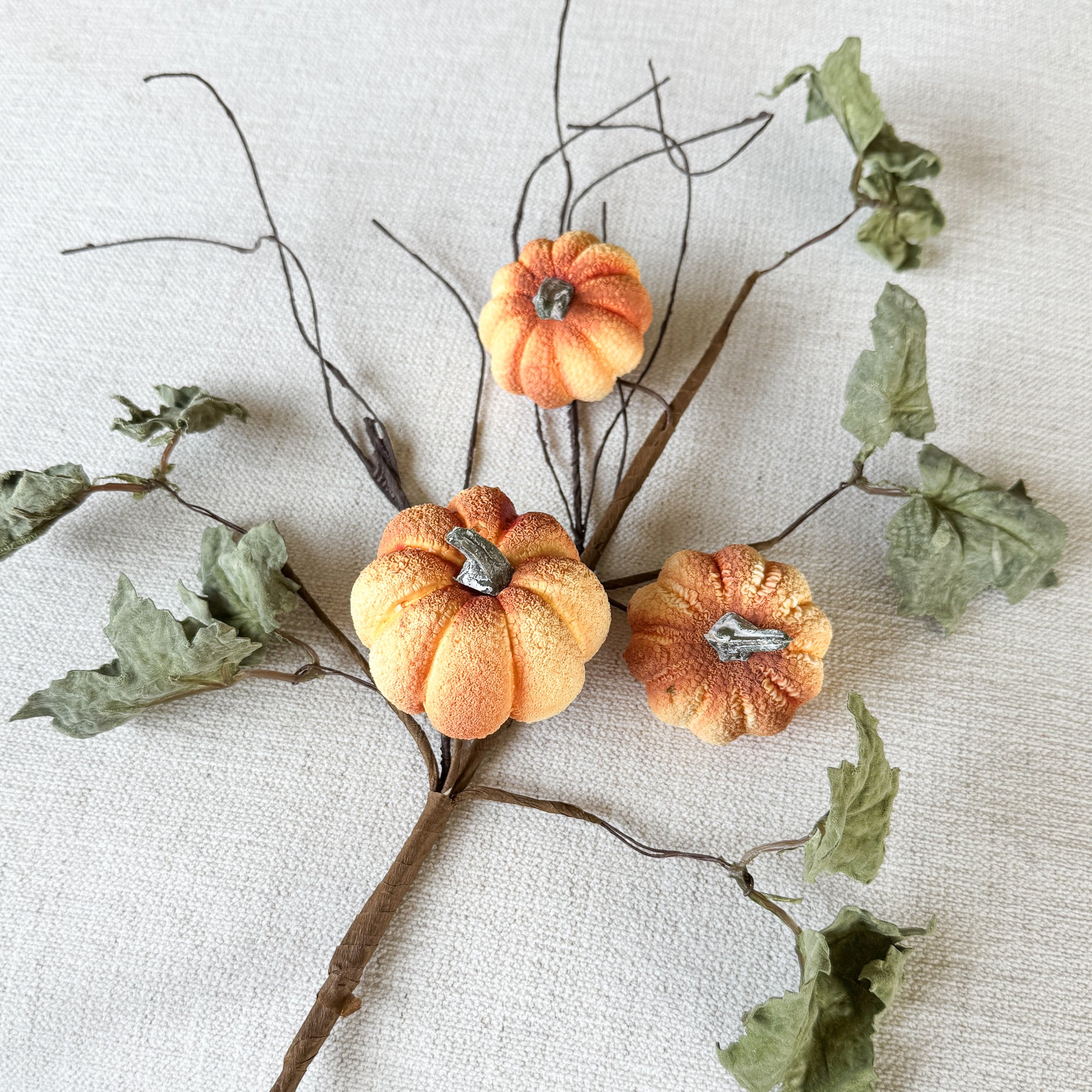 Pumpkin Spray with Green Leaves- 17.5in