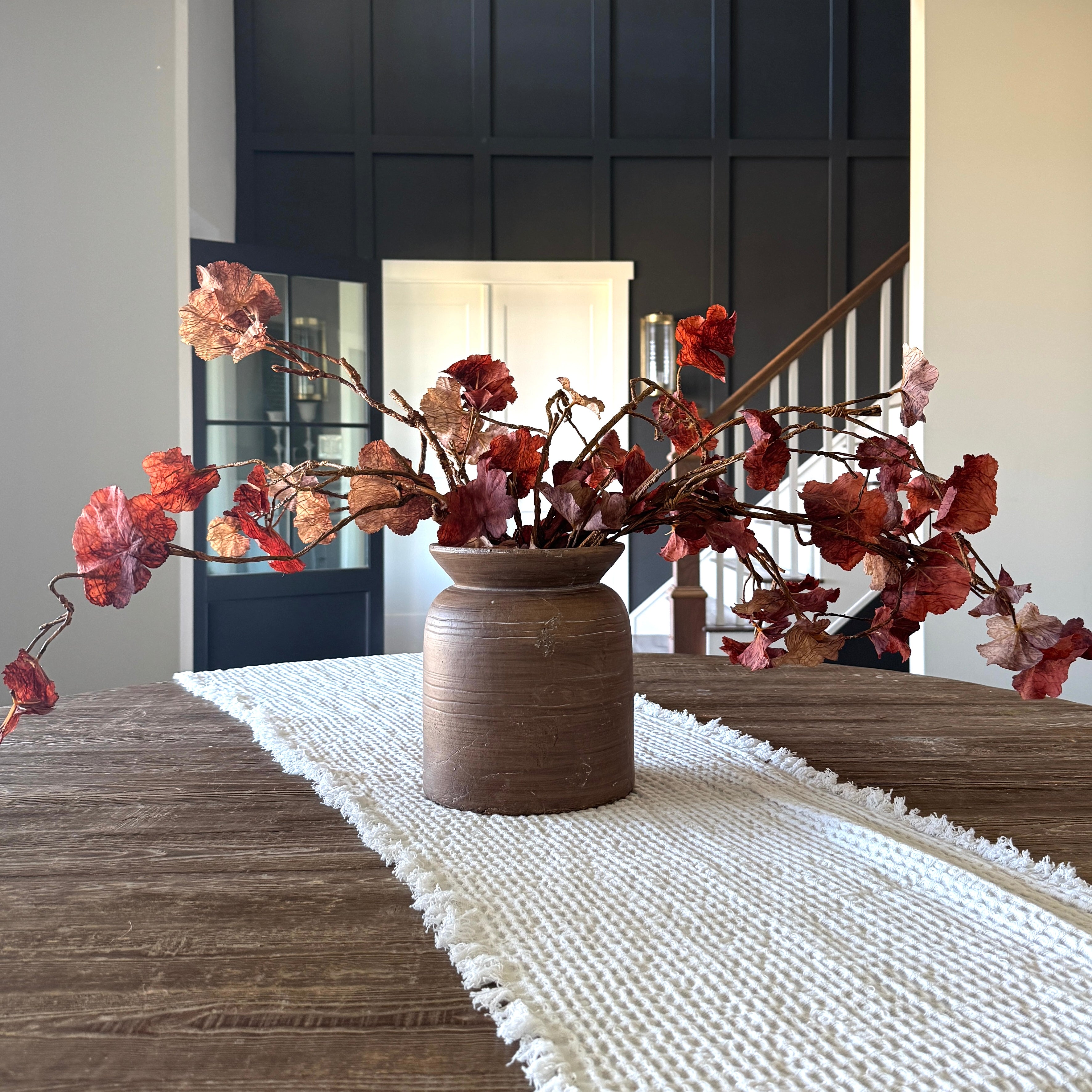 Autumn Leaf Branch + 9" Brown Line Vase Arrangement