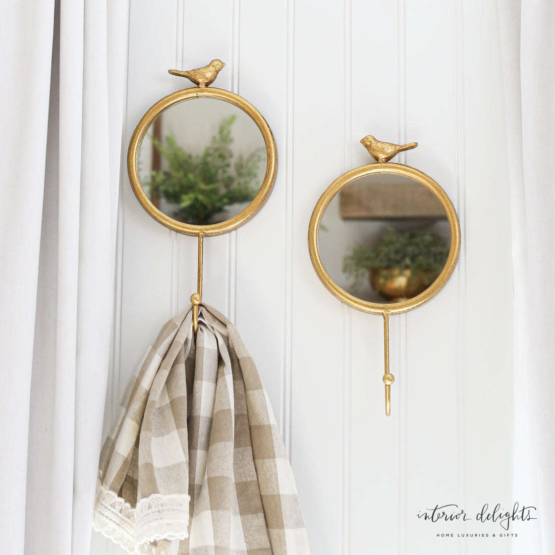 Gold Mirrors with Hooks- Set of 2