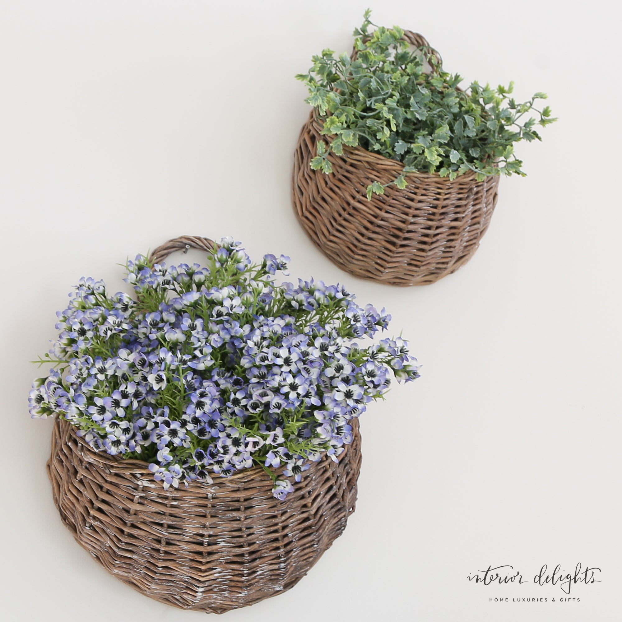 Charming Set of 2 Round Willow Baskets, great for home decor with lightweight and easy-to-hang design.