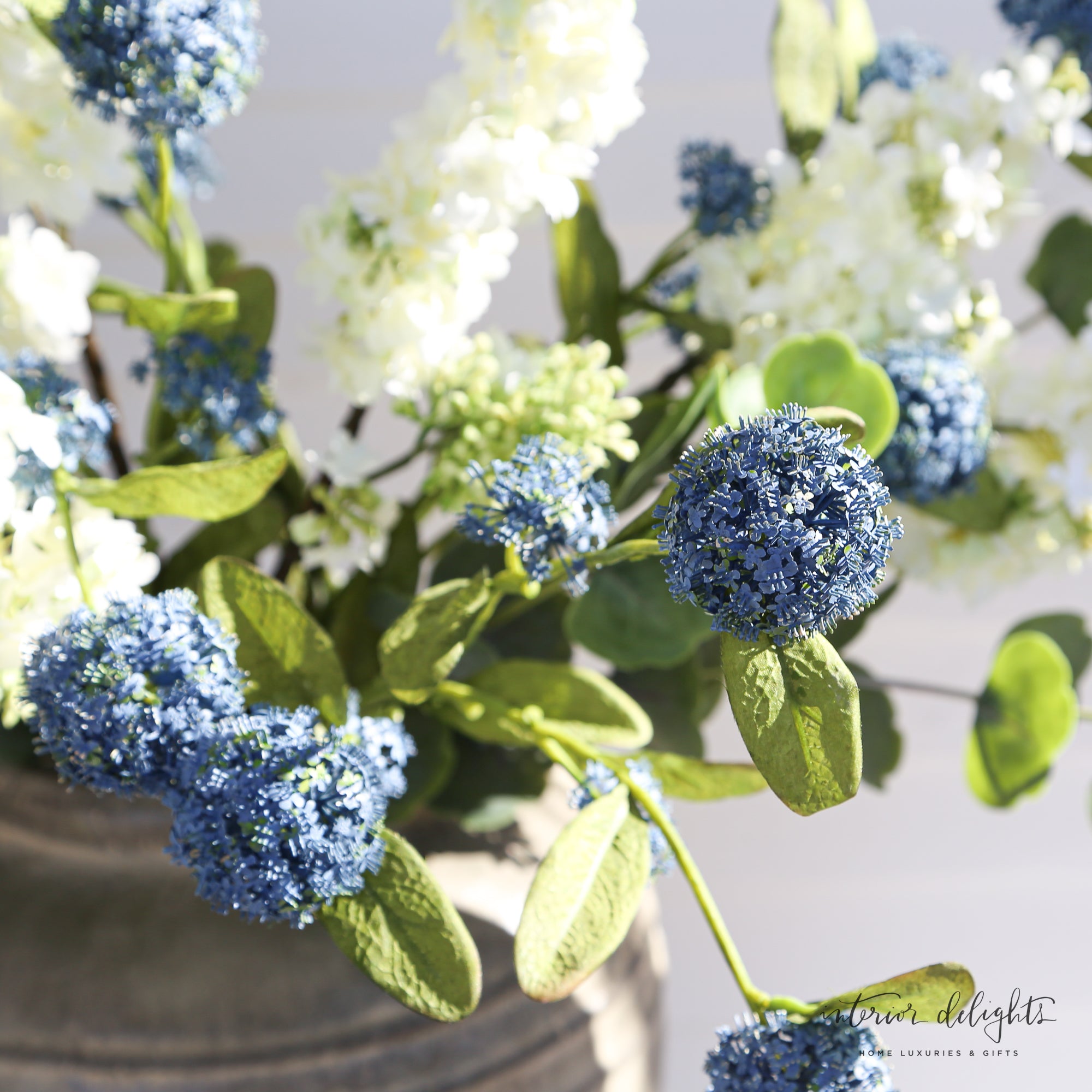 26-inch long Blue Snowball Spray, ideal for events and maintenance-free decoration.