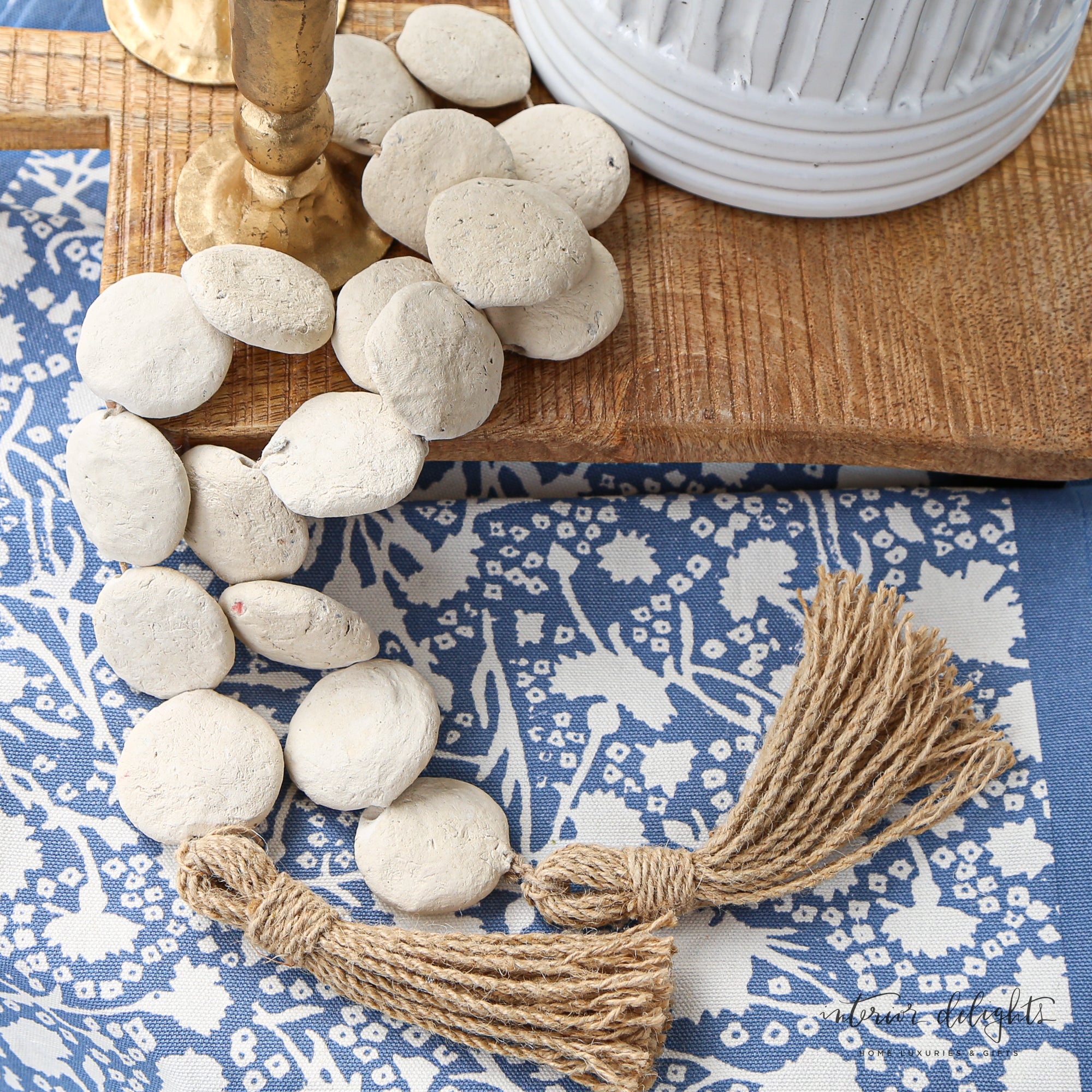 Natural Textured Flat Bead Garland 35in – Interior Delights