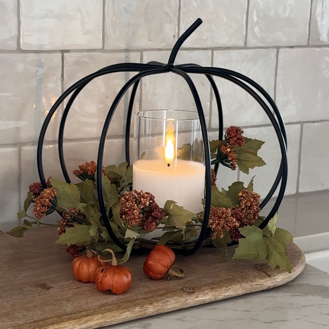 Large Black Metal Pumpkin Lantern