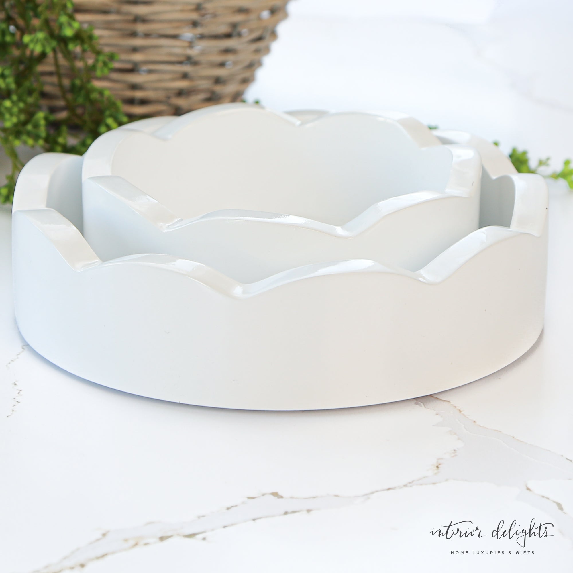 Close-up of the Mini Scalloped Tray Set-Final Sale showcasing the elegant scalloped edges and clean design, ideal for organizing jewelry or as a decorative catch-all.