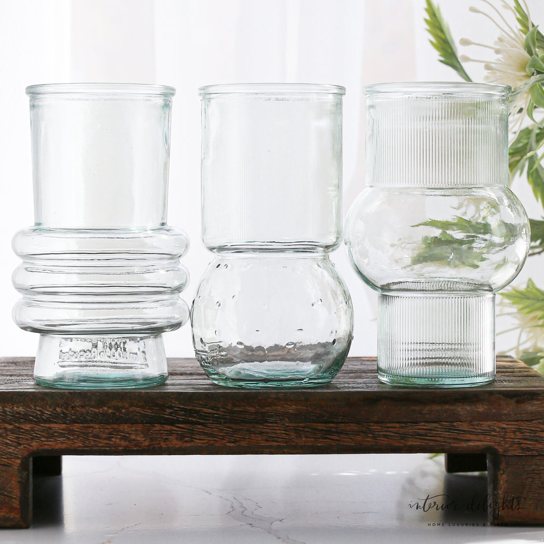 Clear Recycled Glass Bubble Vases- Set of 3