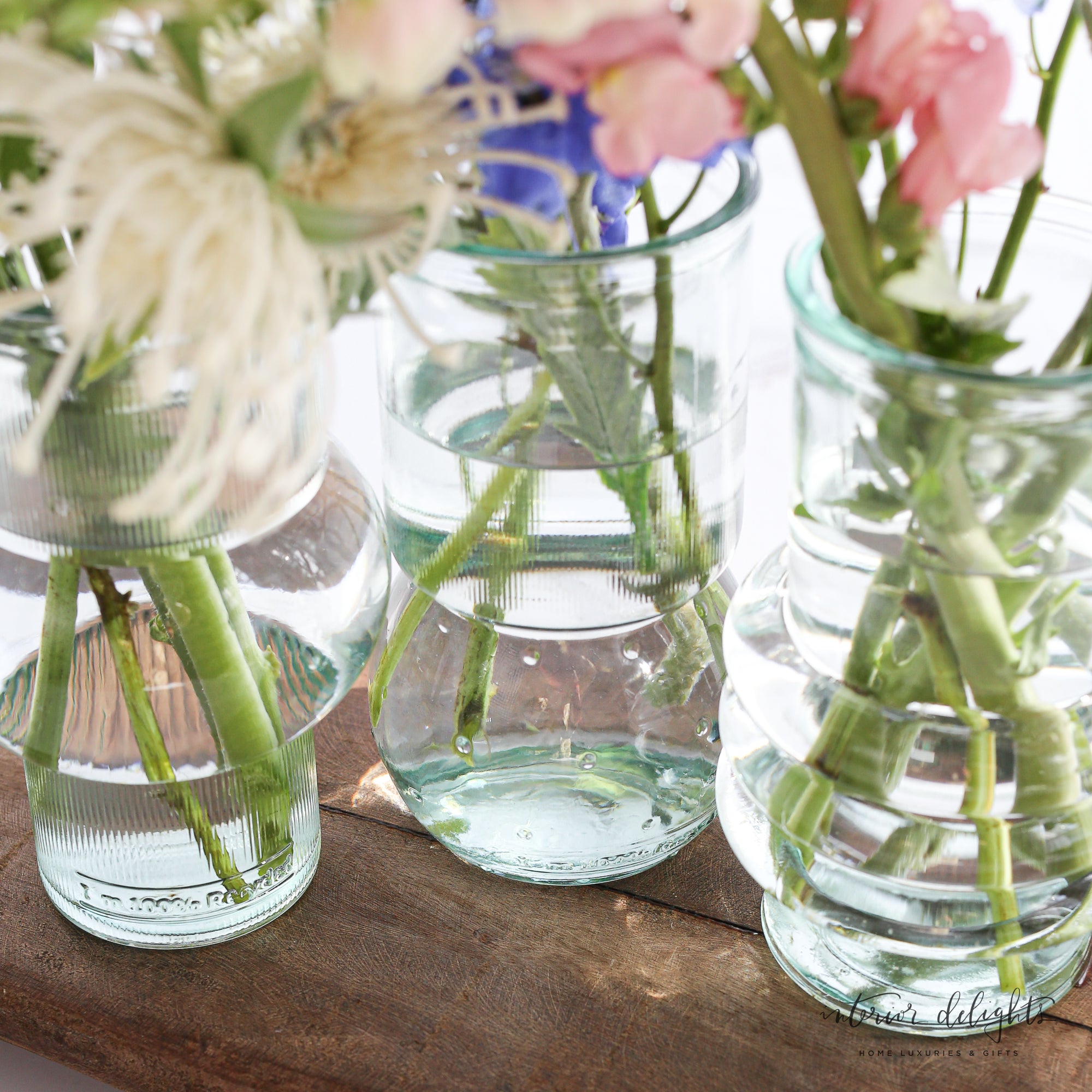 Clear Recycled Glass Bubble Vases- Set of 3