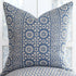 Luxe Bleu Médaillon Pillow Cover showcasing luxurious block-printed medallion design in soft blue, made from 100% European linen.