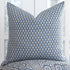 Luxe Bleu Fleurette Pillow Cover featuring a two-sided block-printed floral pattern in soft French blue, made from 100% European linen.