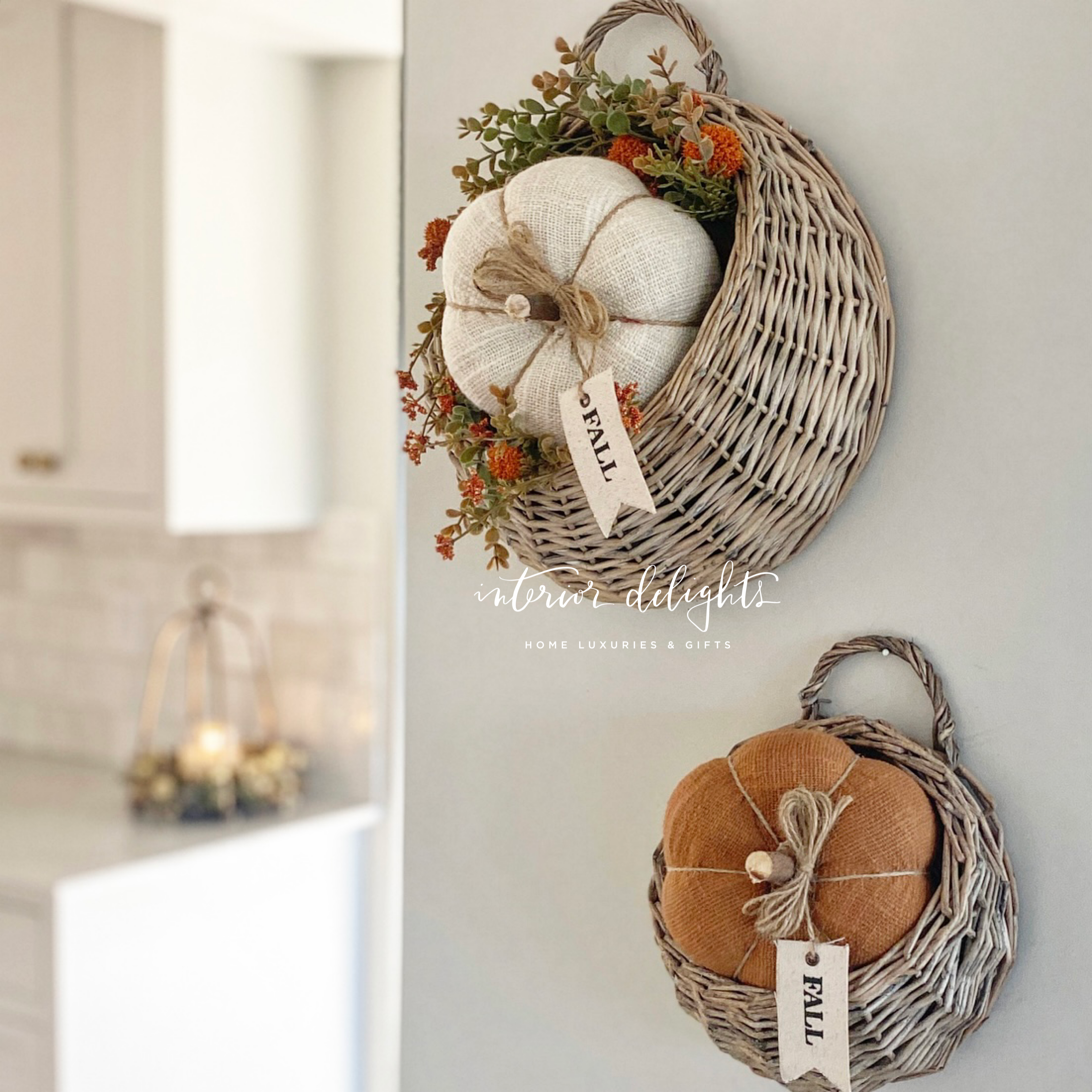 Set of 2 Round Willow Baskets perfect for hanging greenery, flowers, and trailing plants decor.