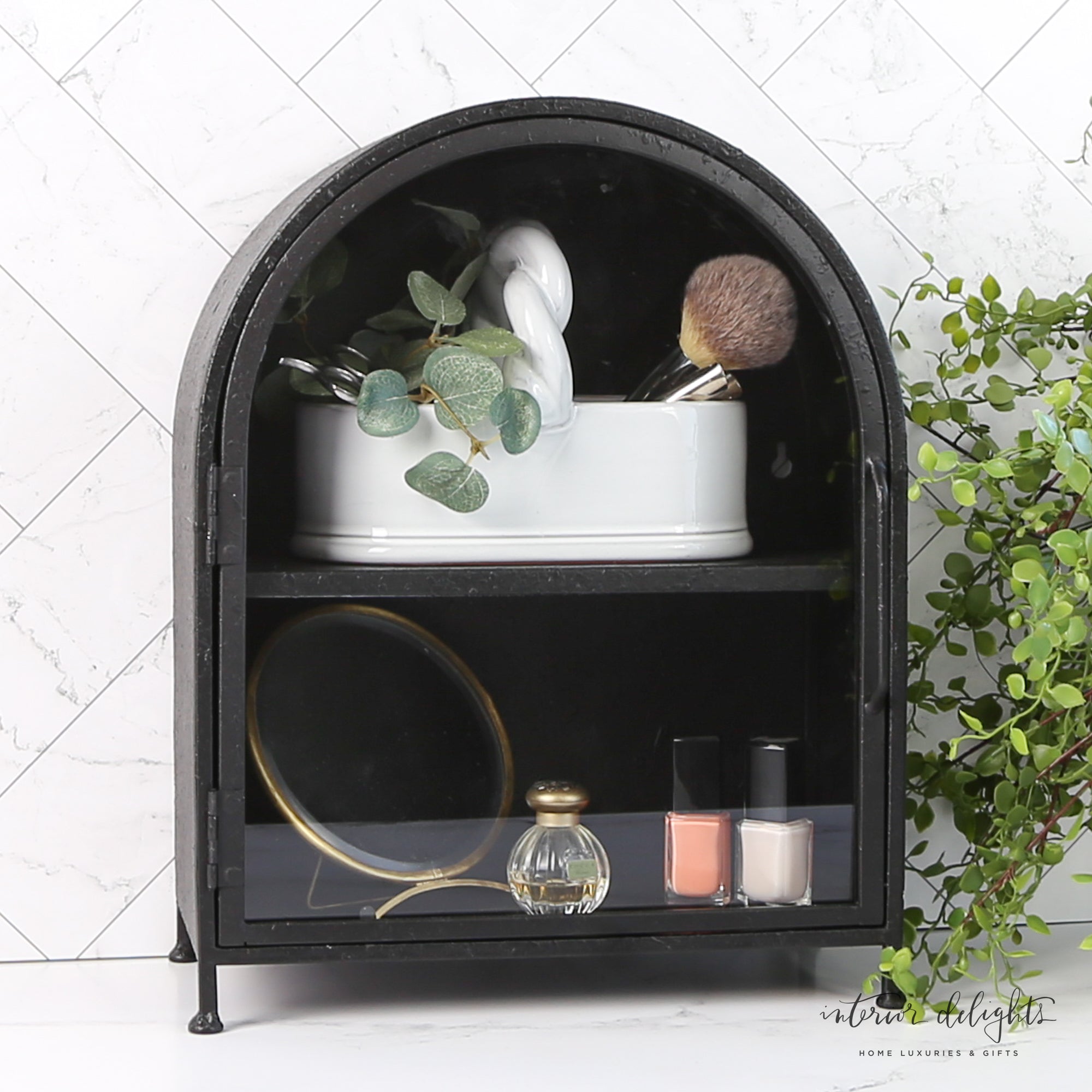 Textured Metal Wall Cabinet with Glass Door in White color, perfect for stylish home organization.