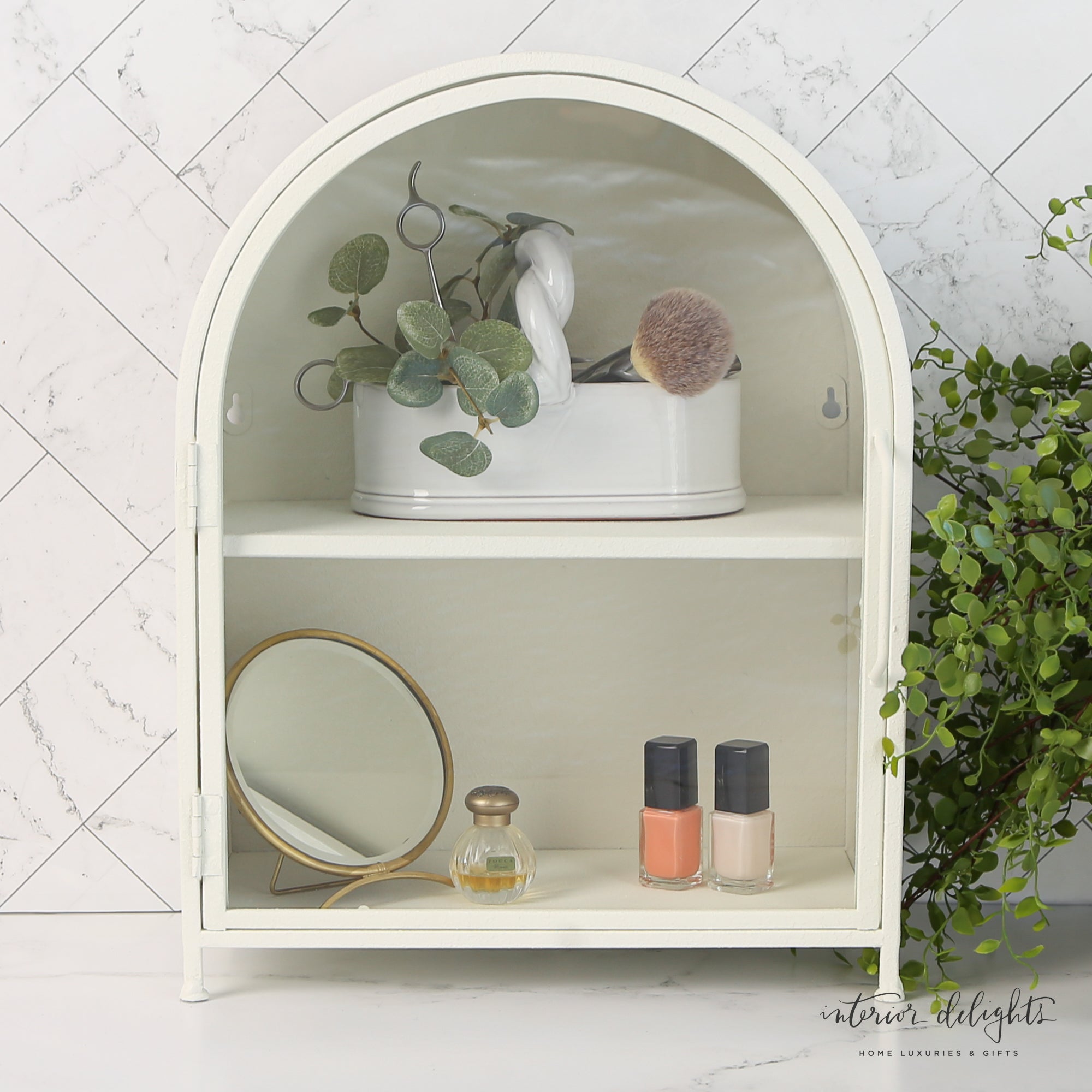 Textured Metal Wall Cabinet with Glass Door in Black color, ideal for kitchens or bathrooms.