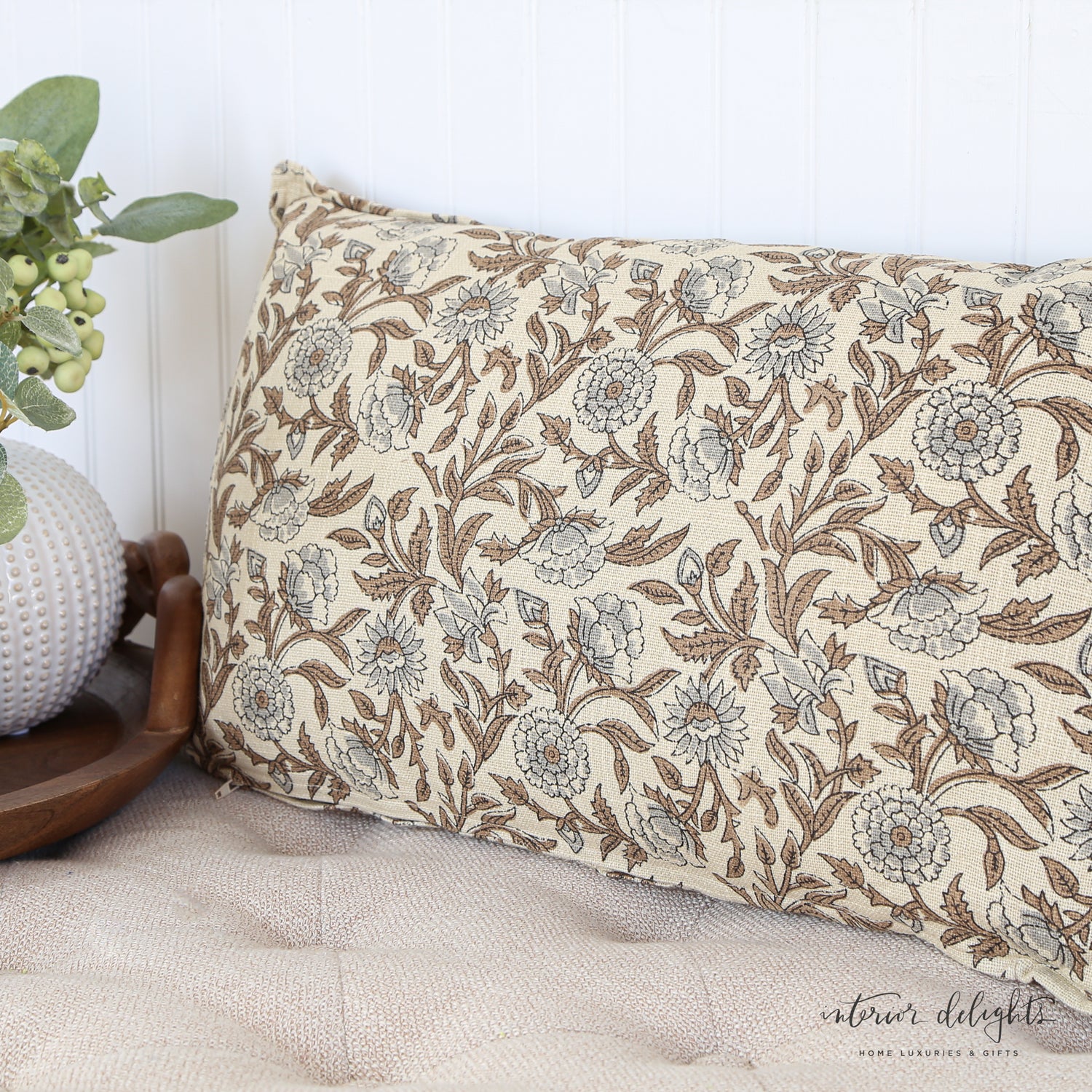 Beige and Cream Floral Pillow
