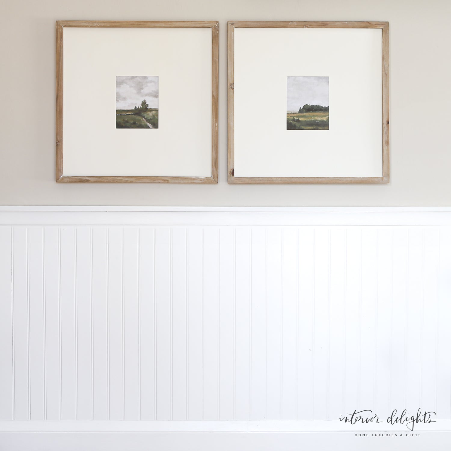 Nature Wall Art - Set of 2 featuring serene landscape prints framed in reclaimed wood, perfect for adding tranquil beauty to any space.
