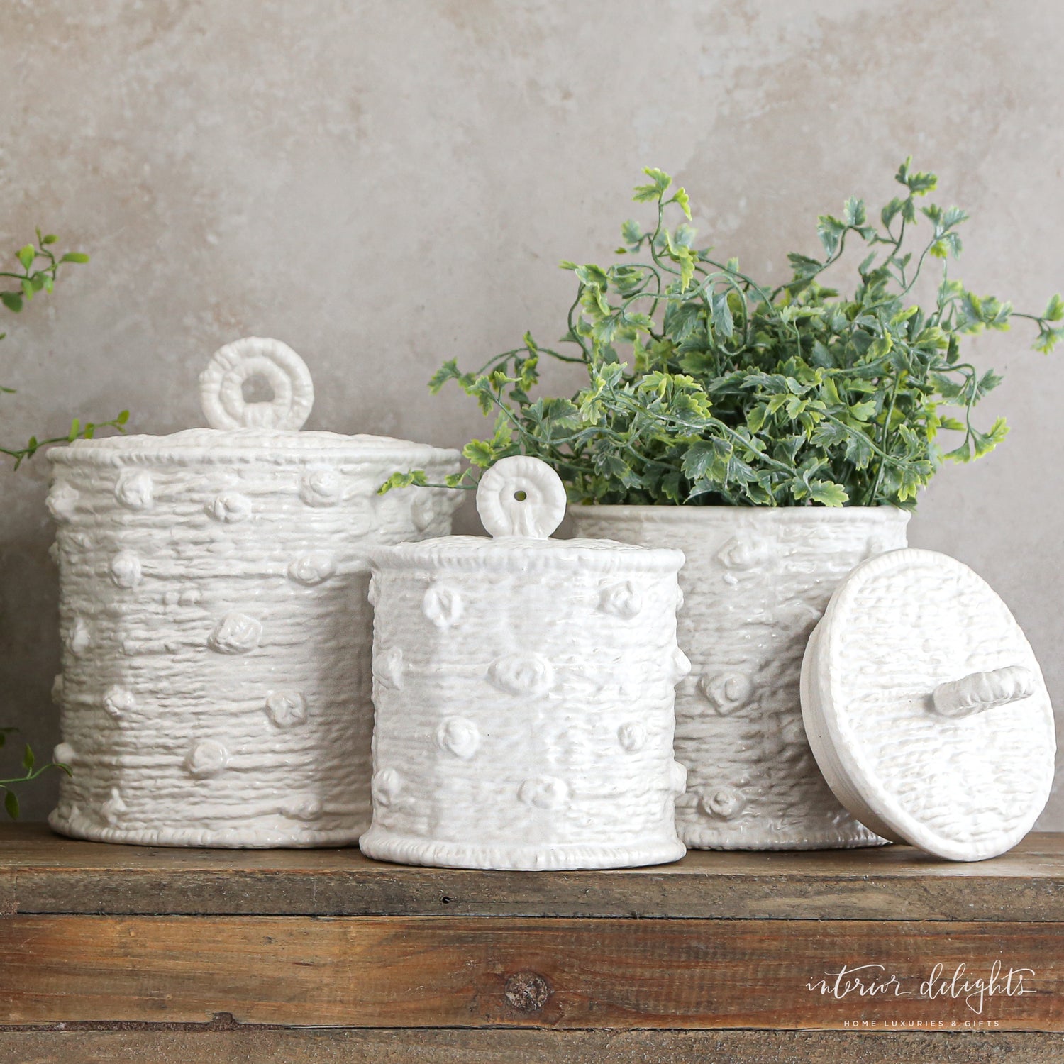 Knotted Canister Set - Stylish woven ceramic canisters, beautifully designed for storage and organization in any space.