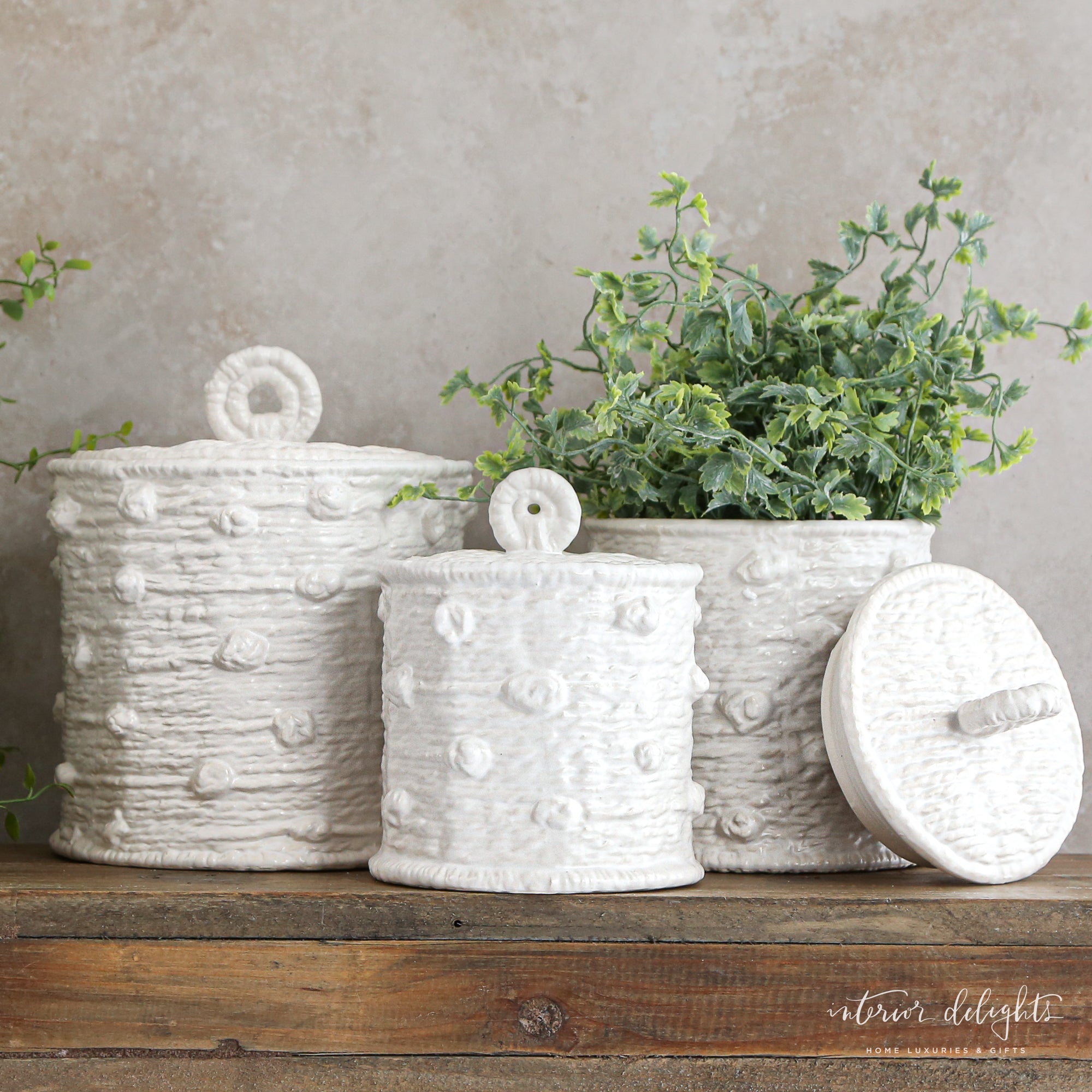 Knotted Canister Set - Stylish woven ceramic canisters, beautifully designed for storage and organization in any space.