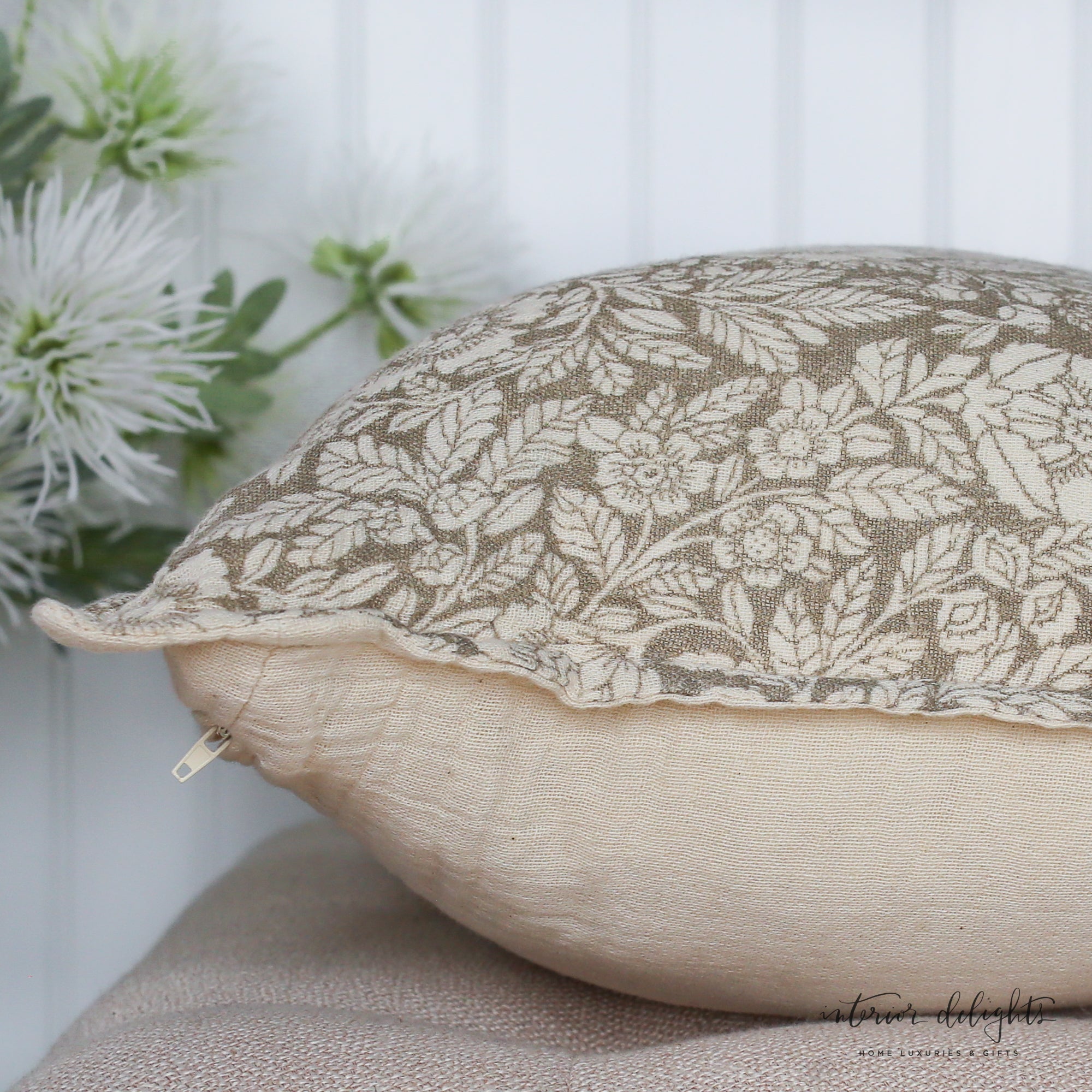 Large Bloom Floral and Leaf Pillow- Square