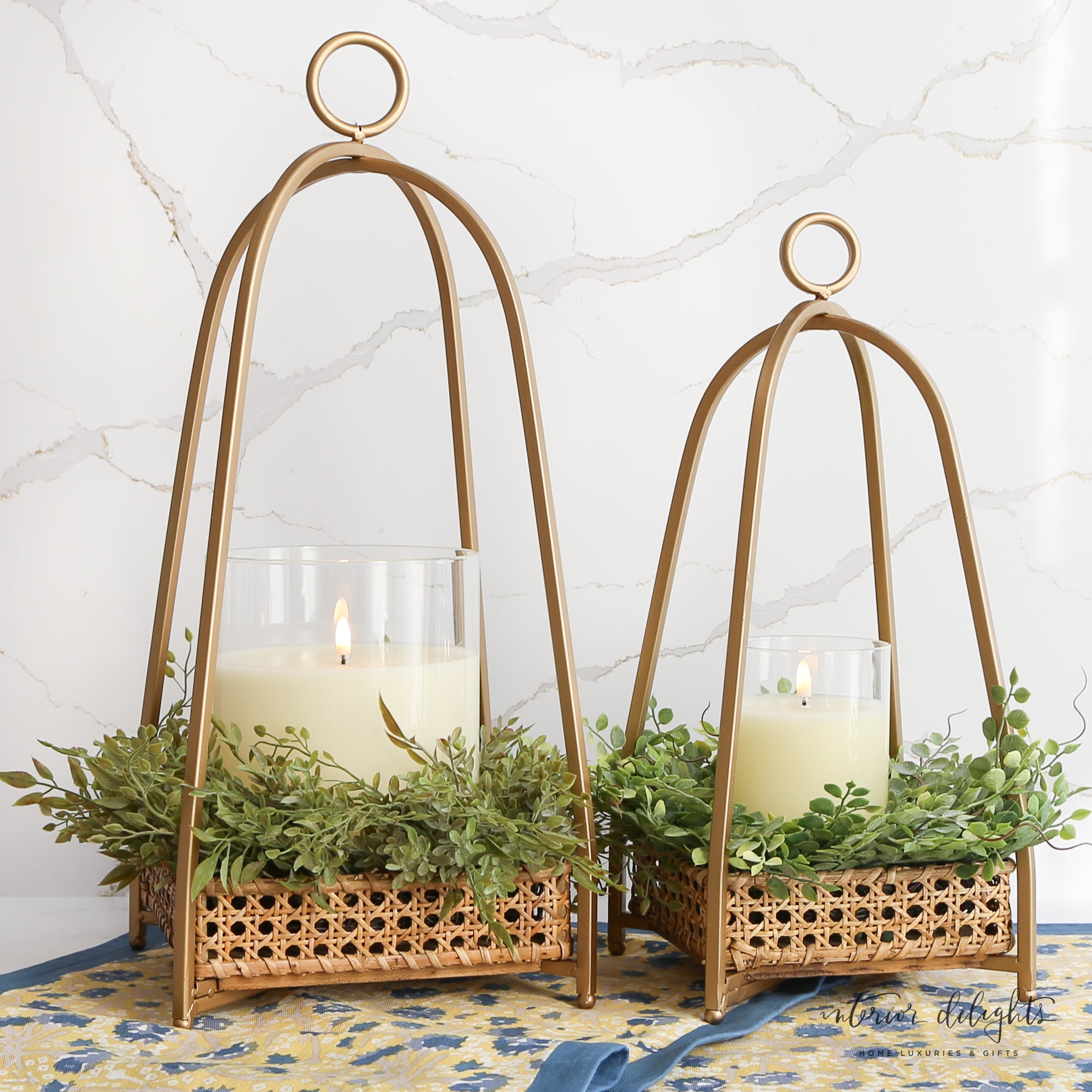Large and small Cane Tray Lanterns, ideal for seasonal styling and chic home decoration.
