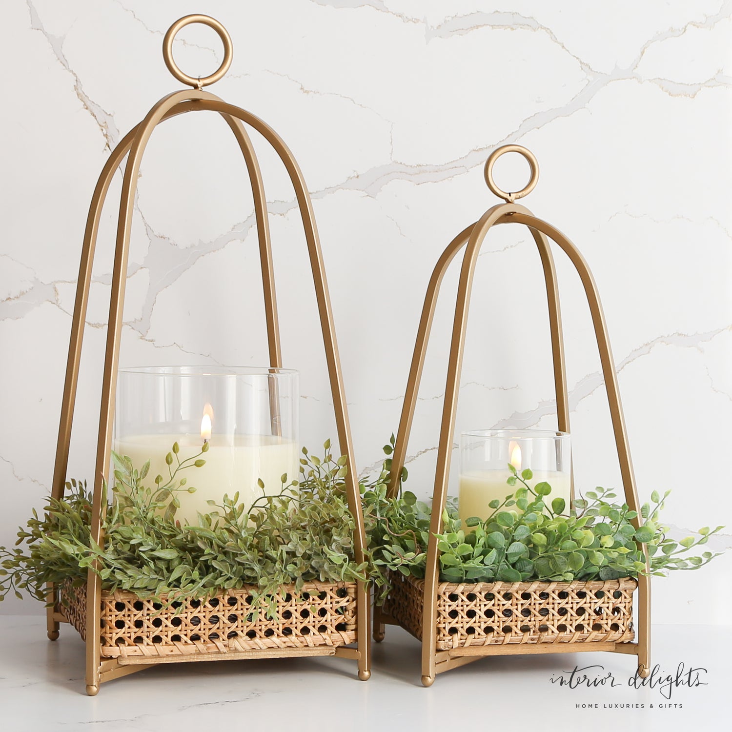 Elegant open-weave design of the Cane Tray Lanterns, great for pairing with flameless candles.