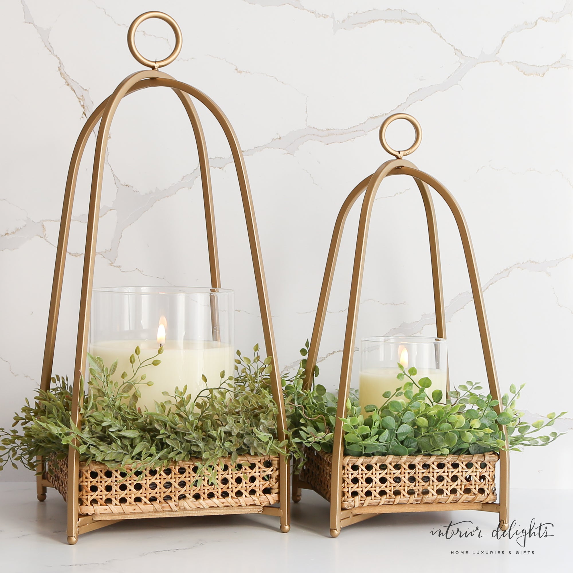Elegant open-weave design of the Cane Tray Lanterns, great for pairing with flameless candles.