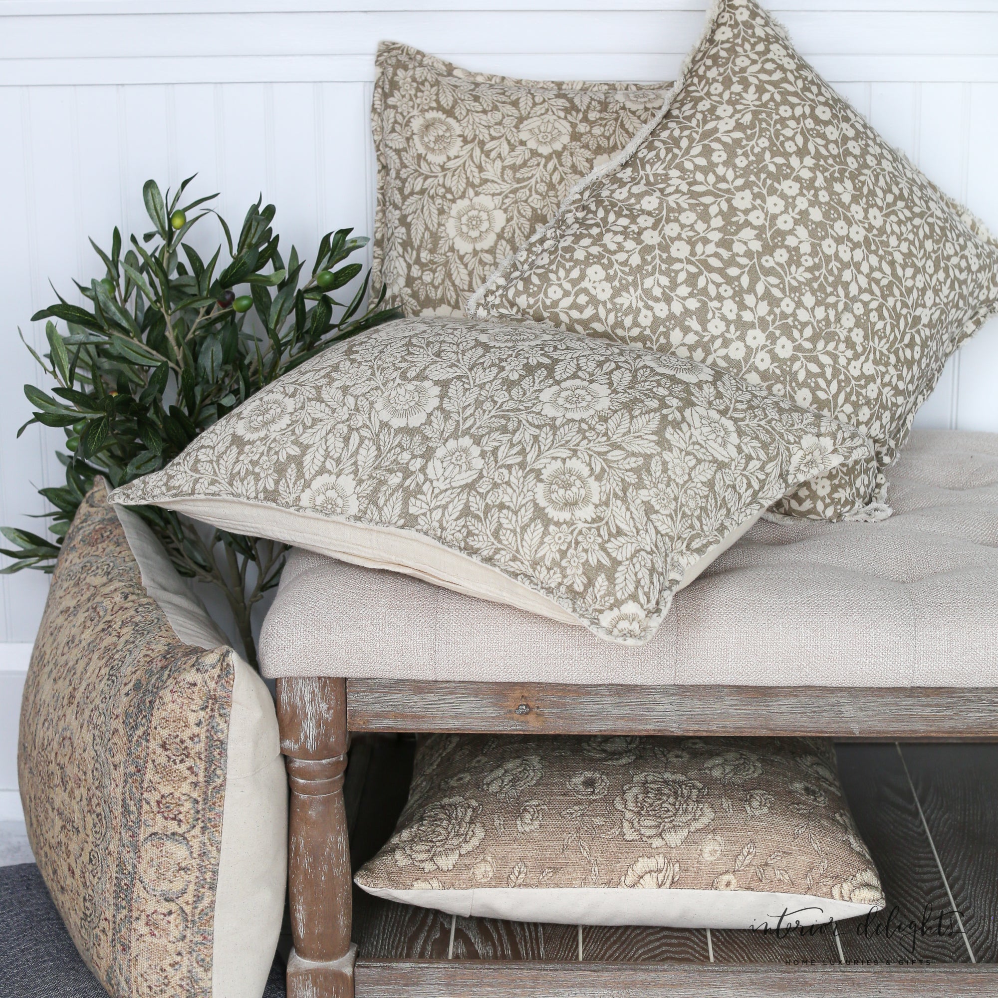 Large Bloom Floral and Leaf Pillow- Square
