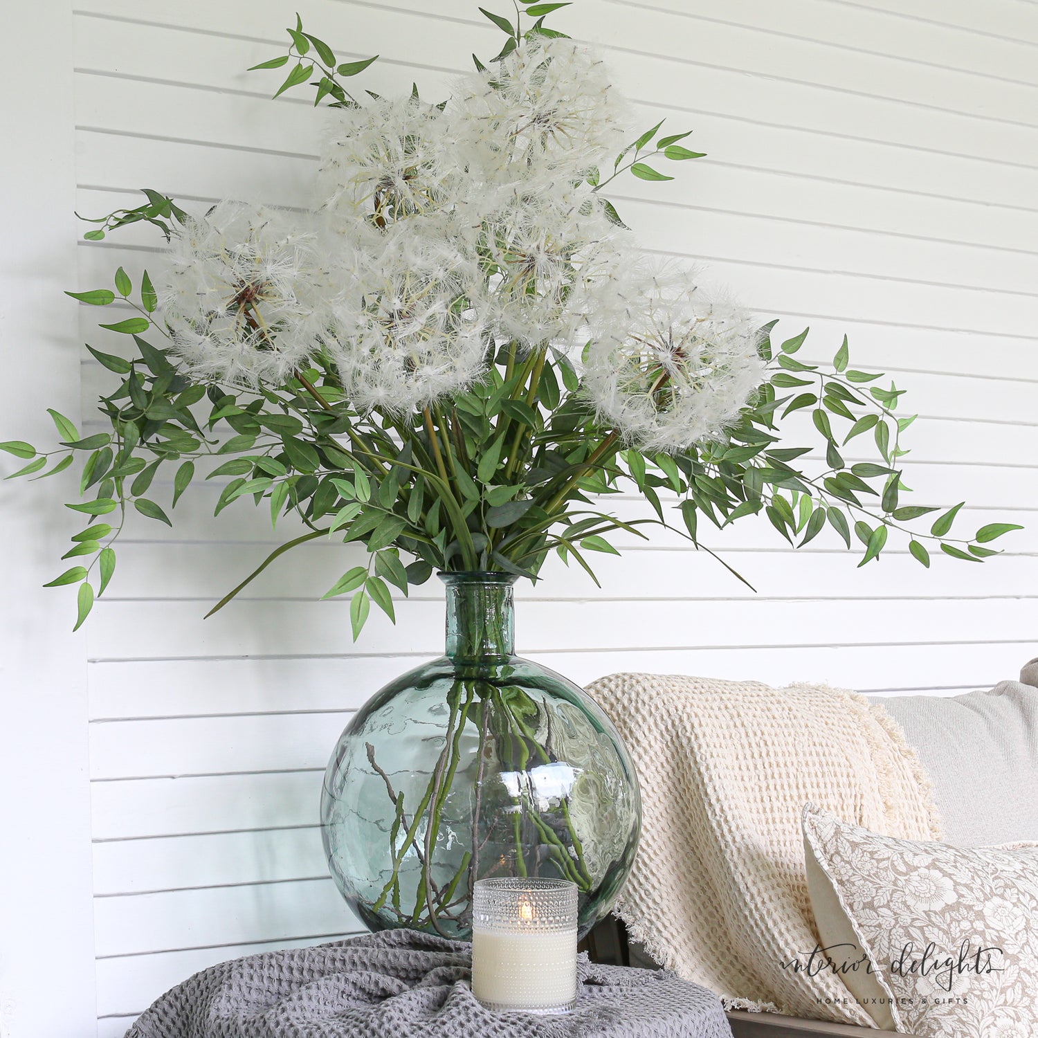 40" Dandelions - Realistic dandelion pouf with a 40" stem, perfect home decor option, available in sets of 3, 6, or 12.