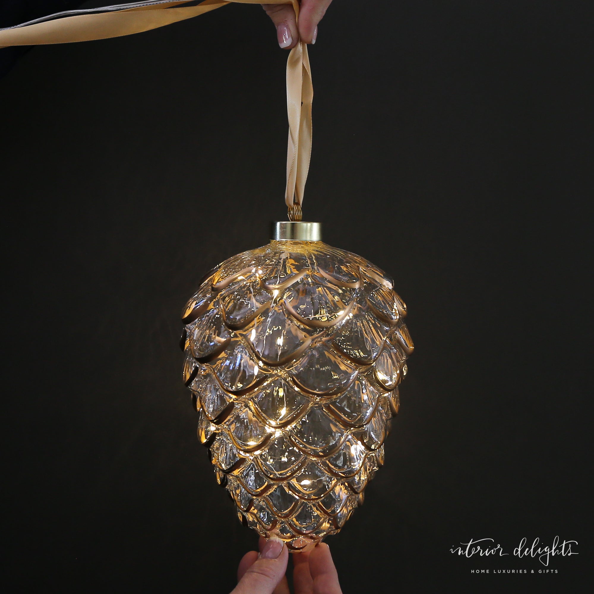 Etched Glass LED Individual Ornaments - Diamond shape ornament featuring LED lights for a sparkling holiday touch.
