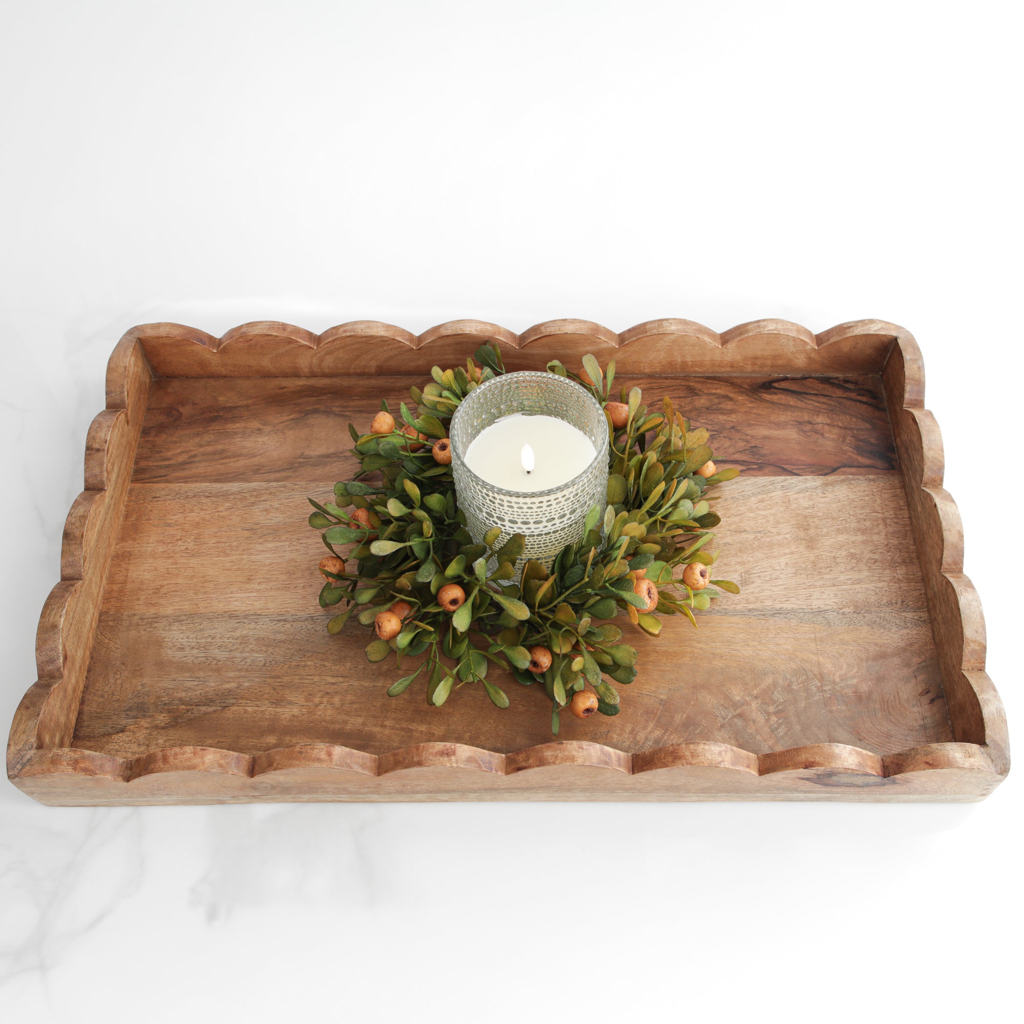 Wood Scalloped Rectangle Tray