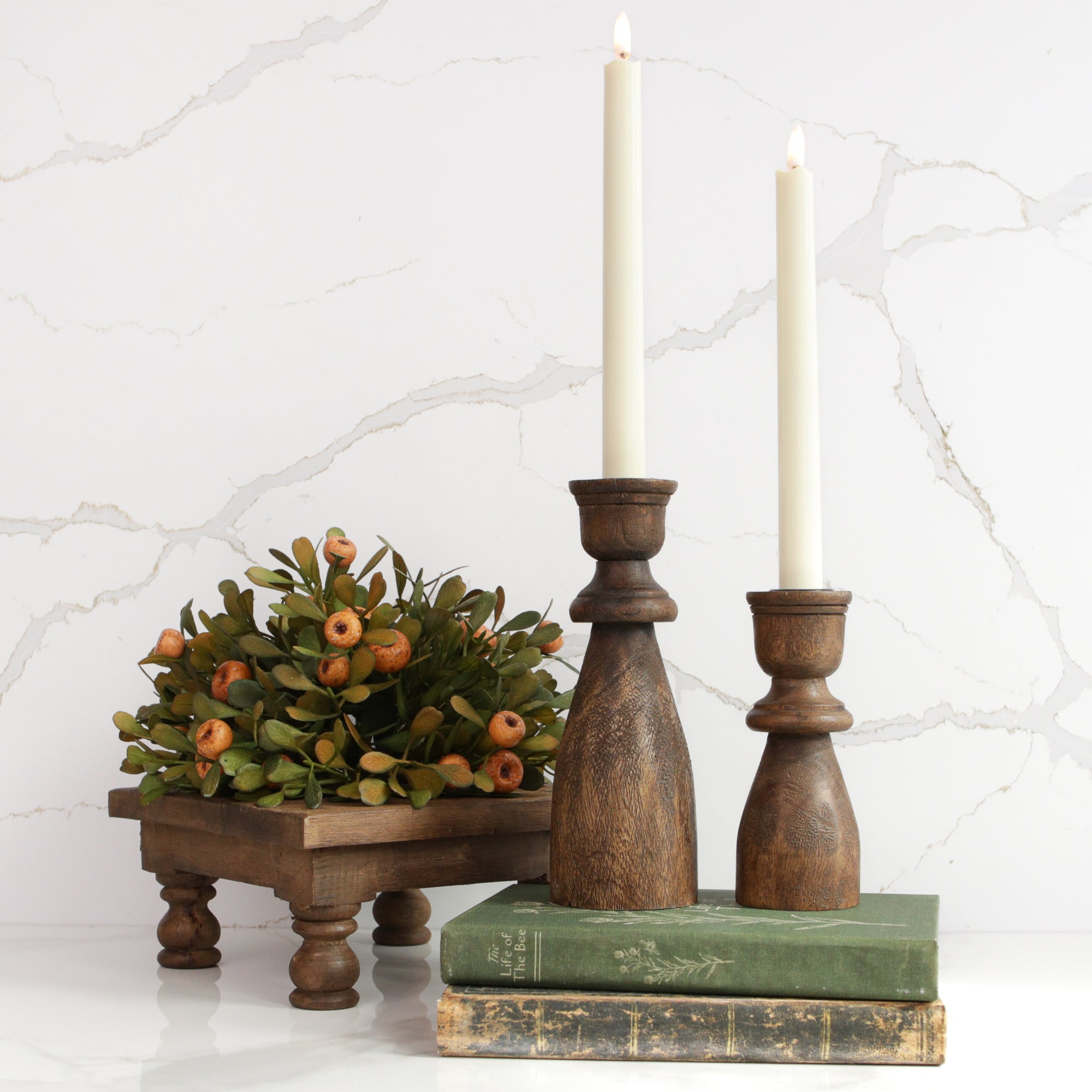 6" Dark Wood Taper Candle Holder