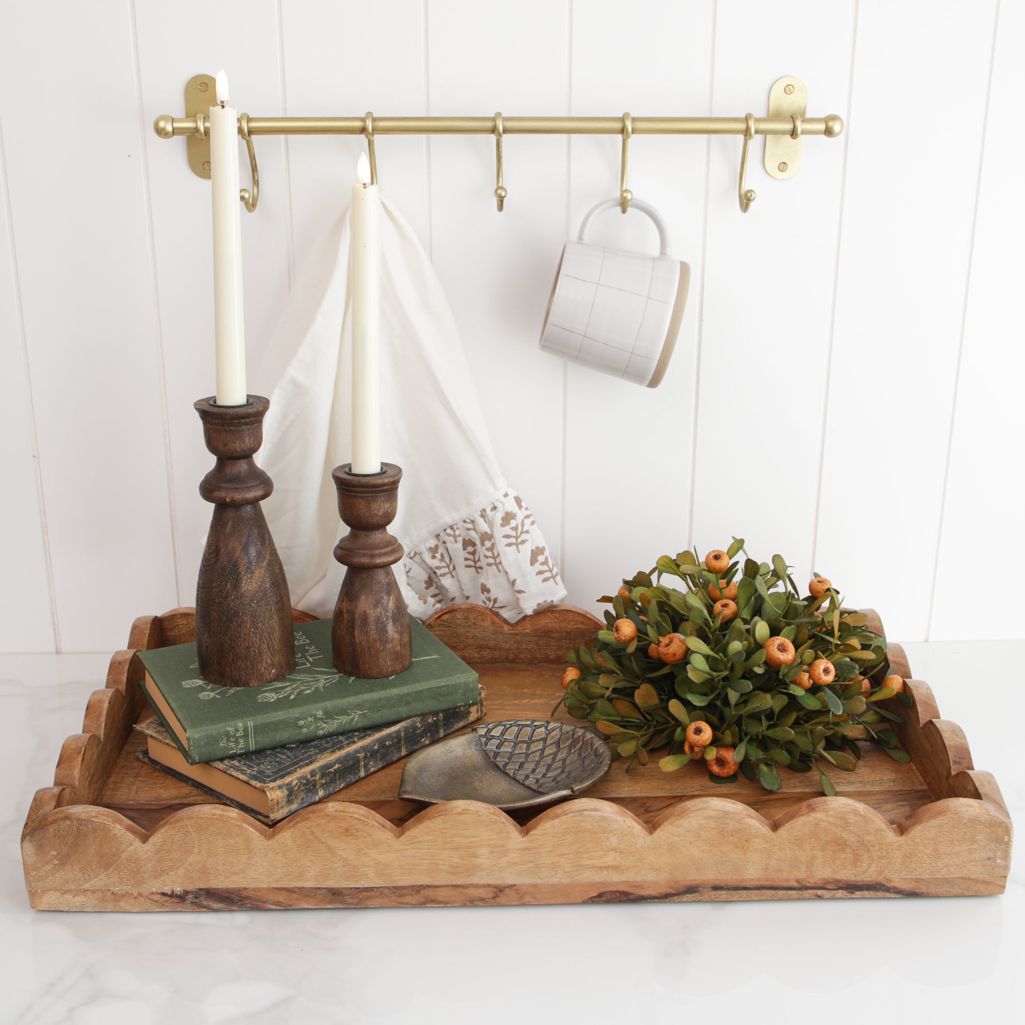 Wood Scalloped Rectangle Tray