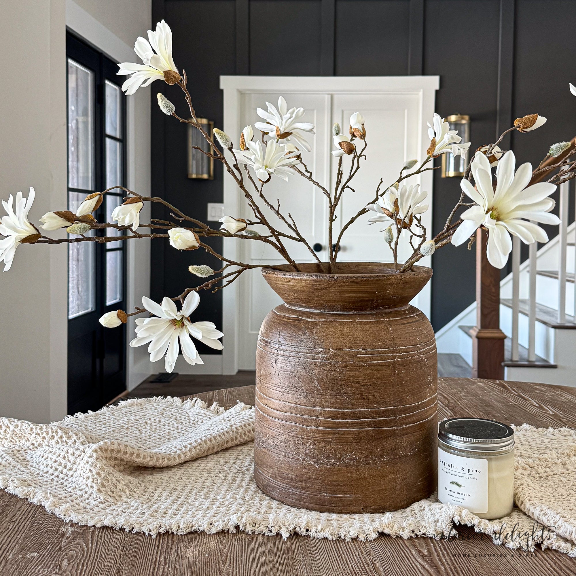 Close-up of the 35” Japanese Magnolia Spray showcasing its elegant white blooms and intricate details.