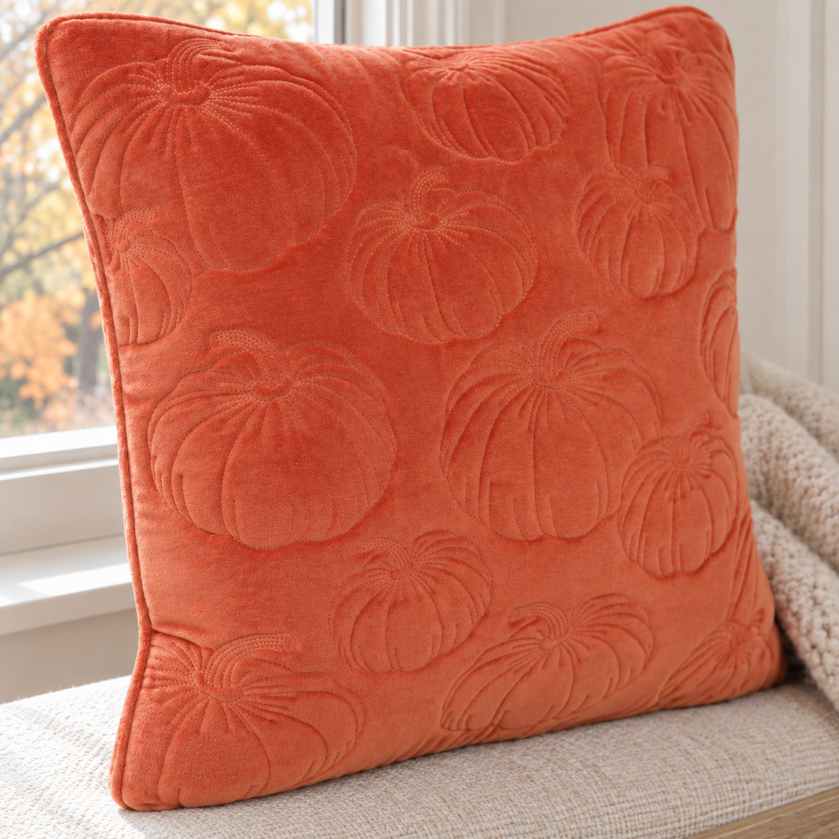 Orange Stitched Pumpkin Pillow