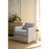 Allie Swivel chair in Indigo with kid-proof stripe fabric, featuring a washed oak finish, perfect for family spaces.