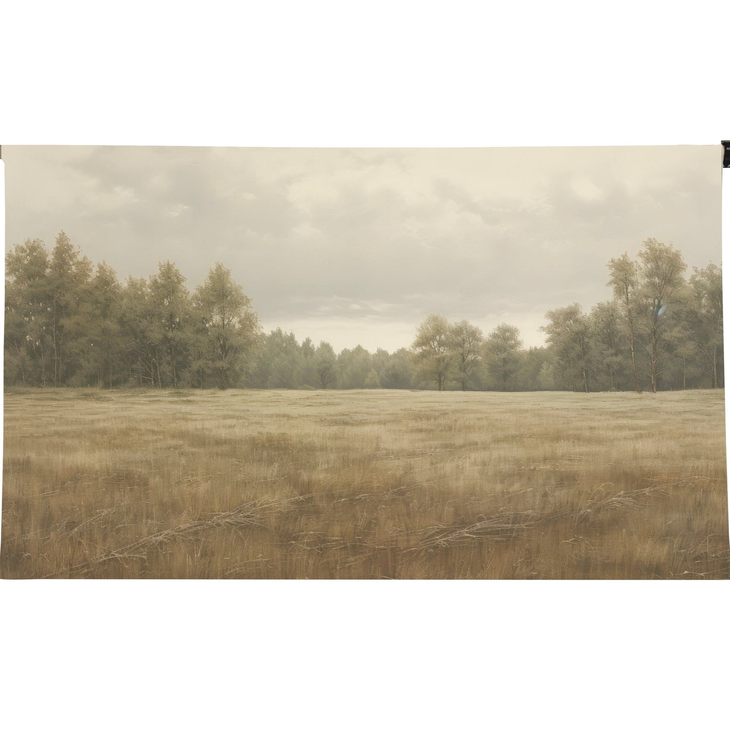 Treescape Scroll featuring a horse and landscape design printed on raw natural canvas, showcasing its handmade quality and timeless feel.
