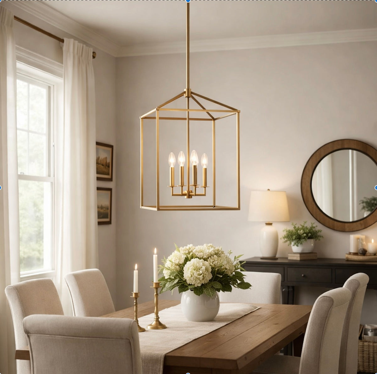 Patrick 4- Light Medium Satin Brass Lantern Chandelier - Interior Delights