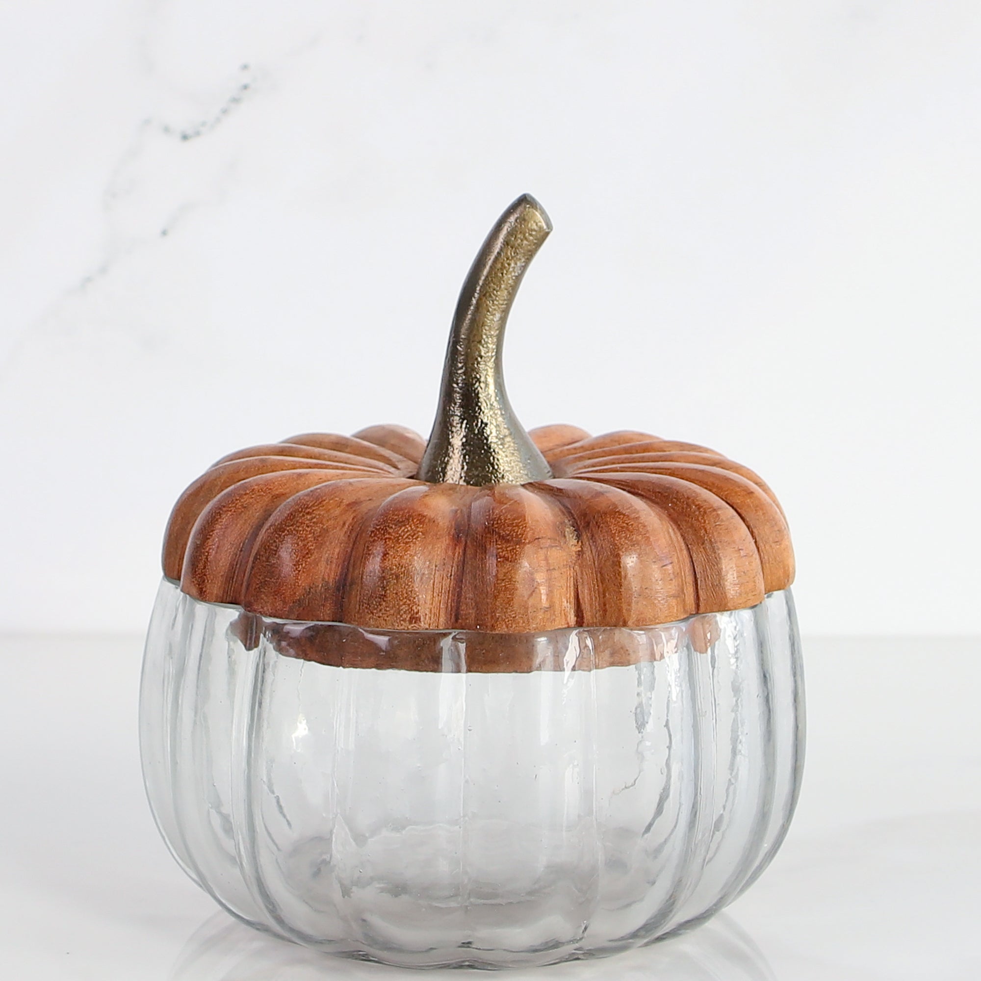 Glass Pumpkin Dishes with Wood Lids- Small or Large