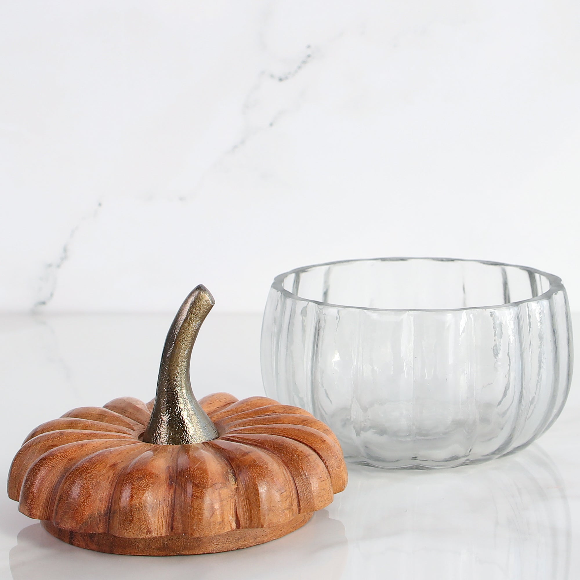 Glass Pumpkin Dishes with Wood Lids- Small or Large