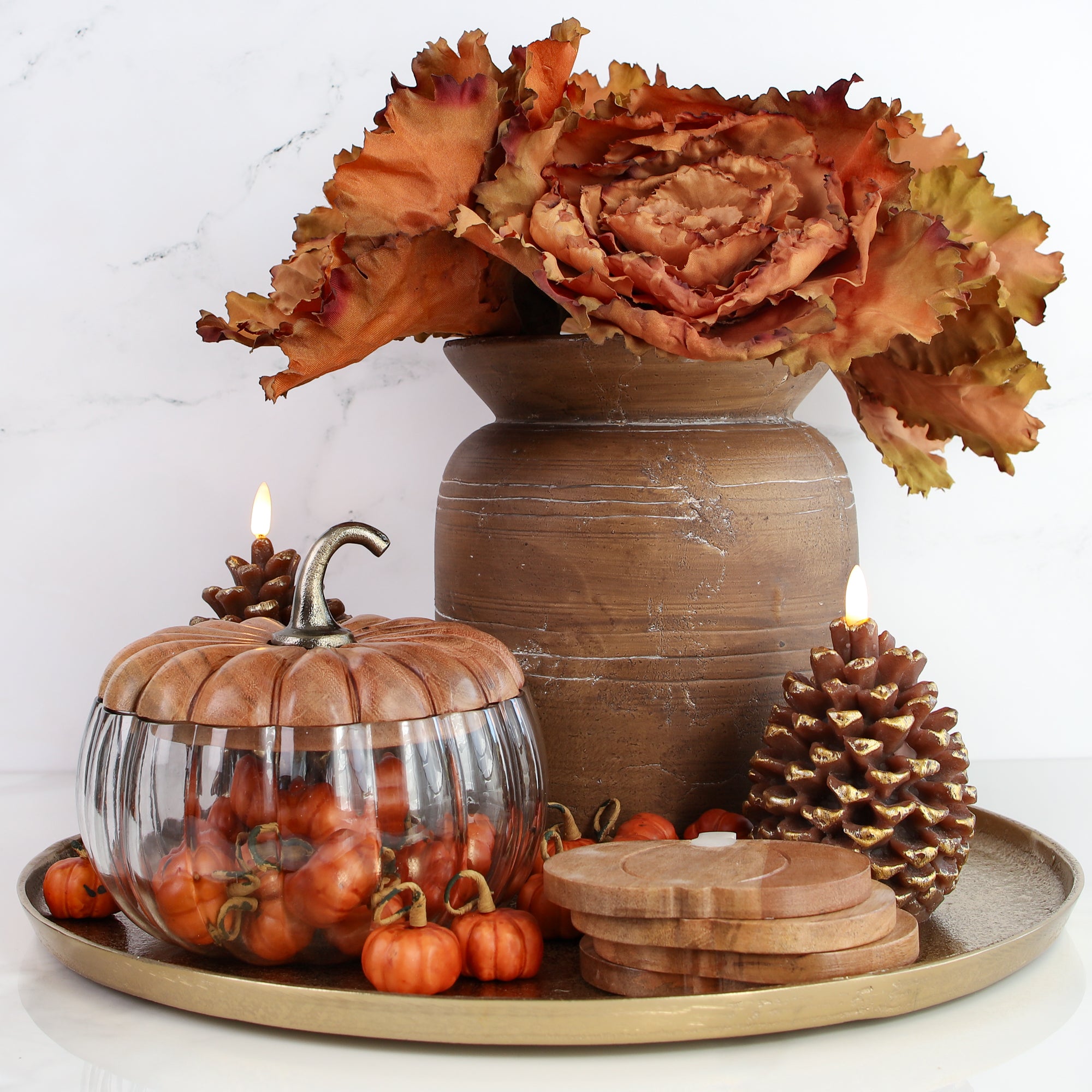 Glass Pumpkin Dishes with Wood Lids- Small or Large