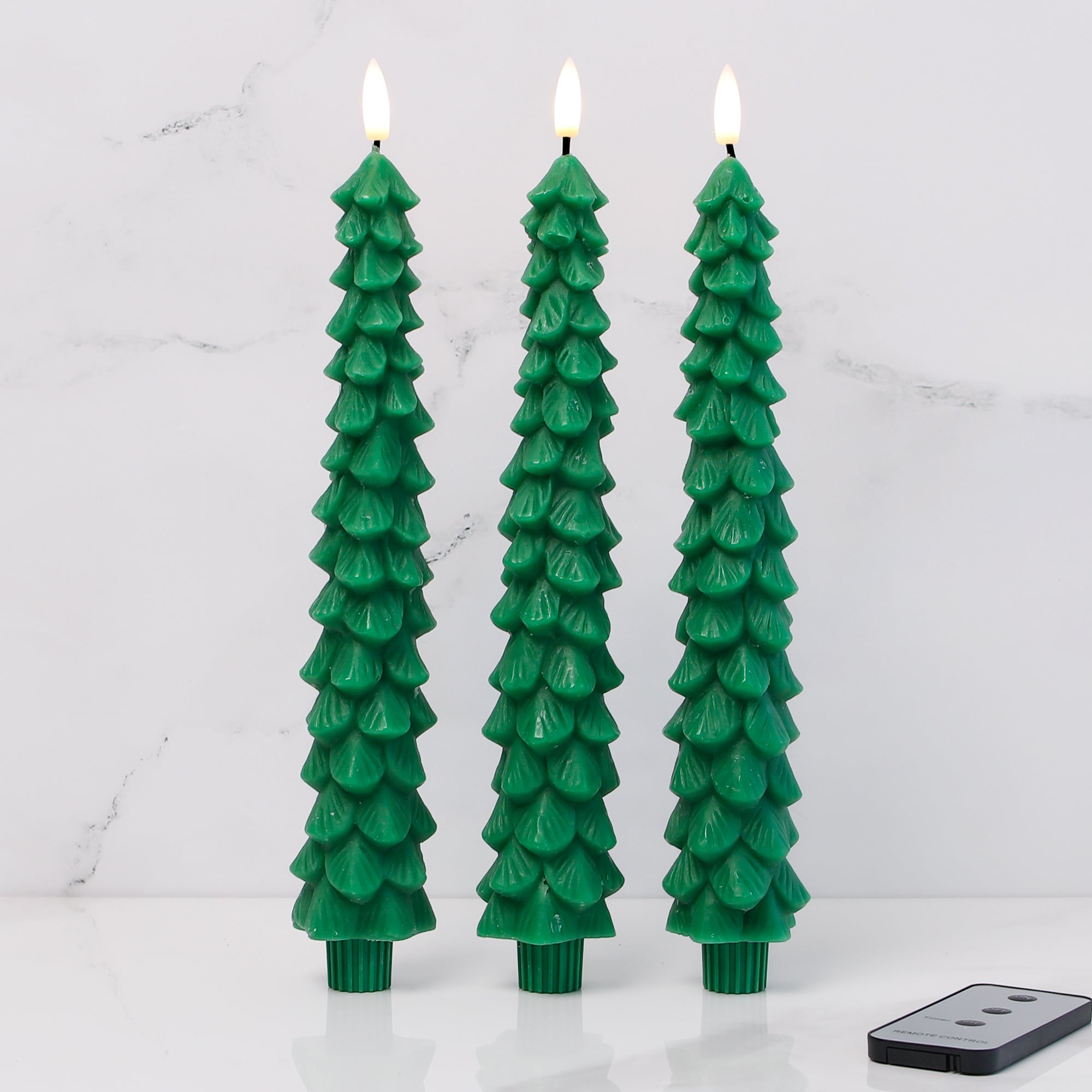 Set of 3 Green Tree Tapers with Remote
