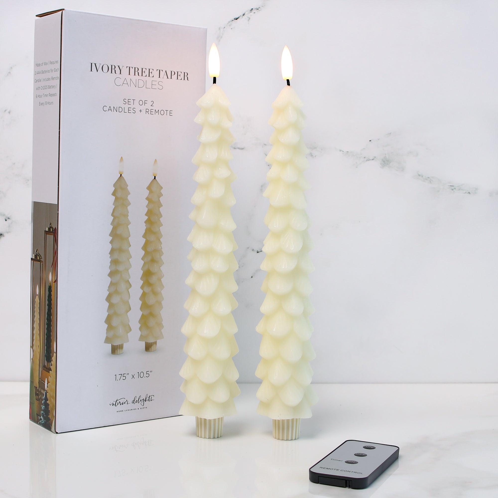 Set of 2 Cream Tree Tapers with Remote
