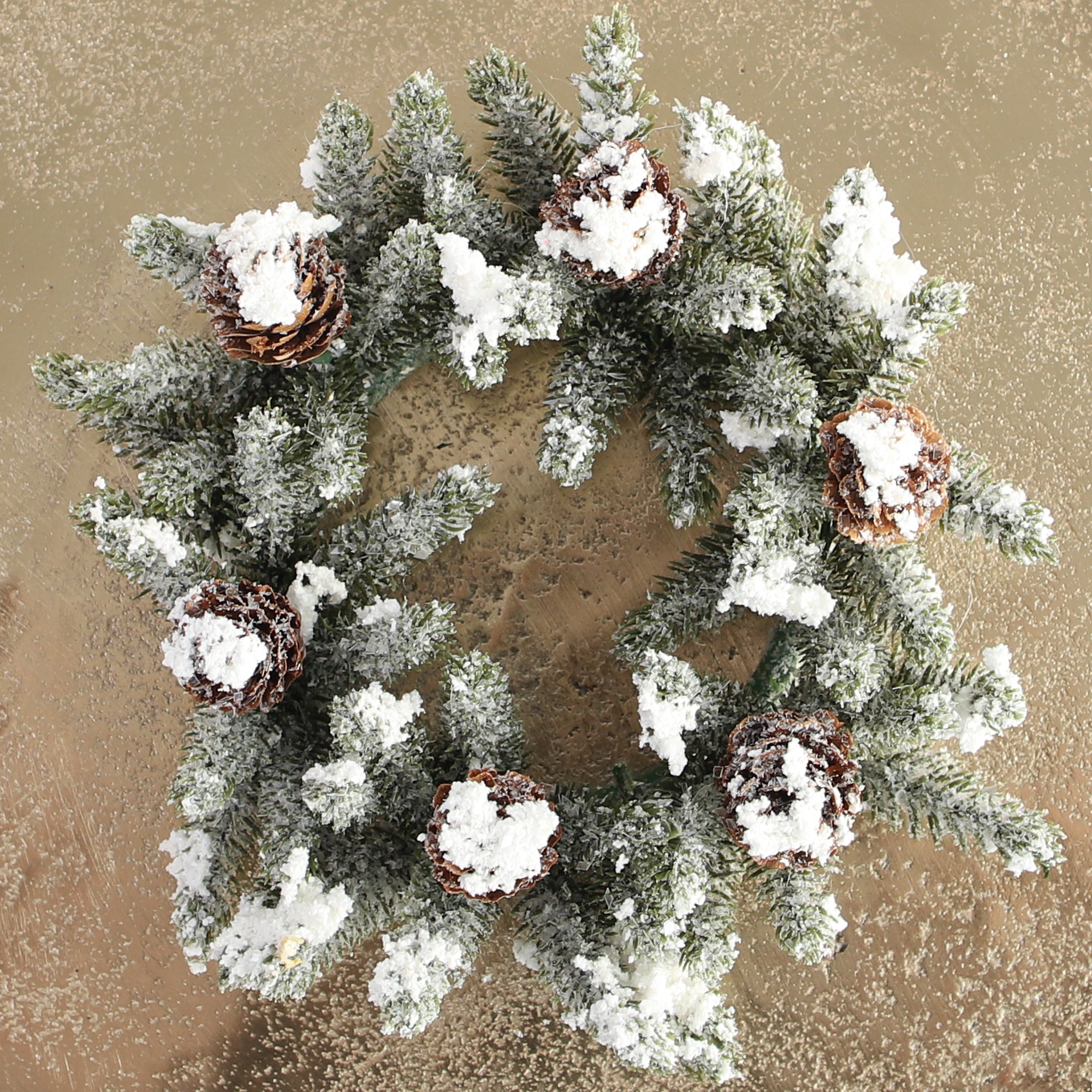 Snowy Mini Pinecone Candle Ring- 3in