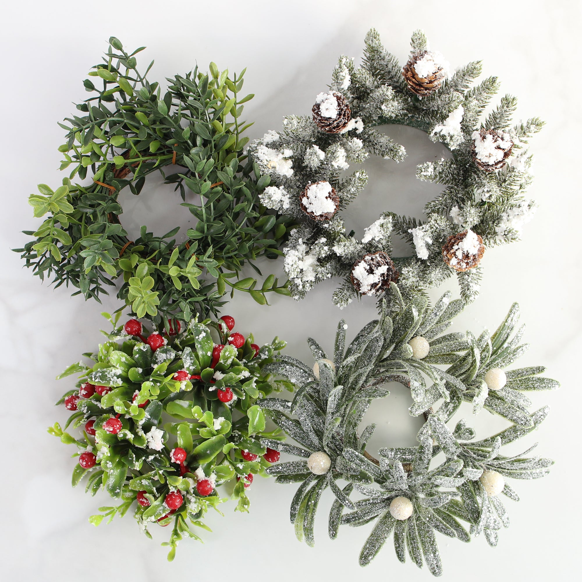 4.5" Snowy Boxwood and Berry Taper Sized Candle Ring